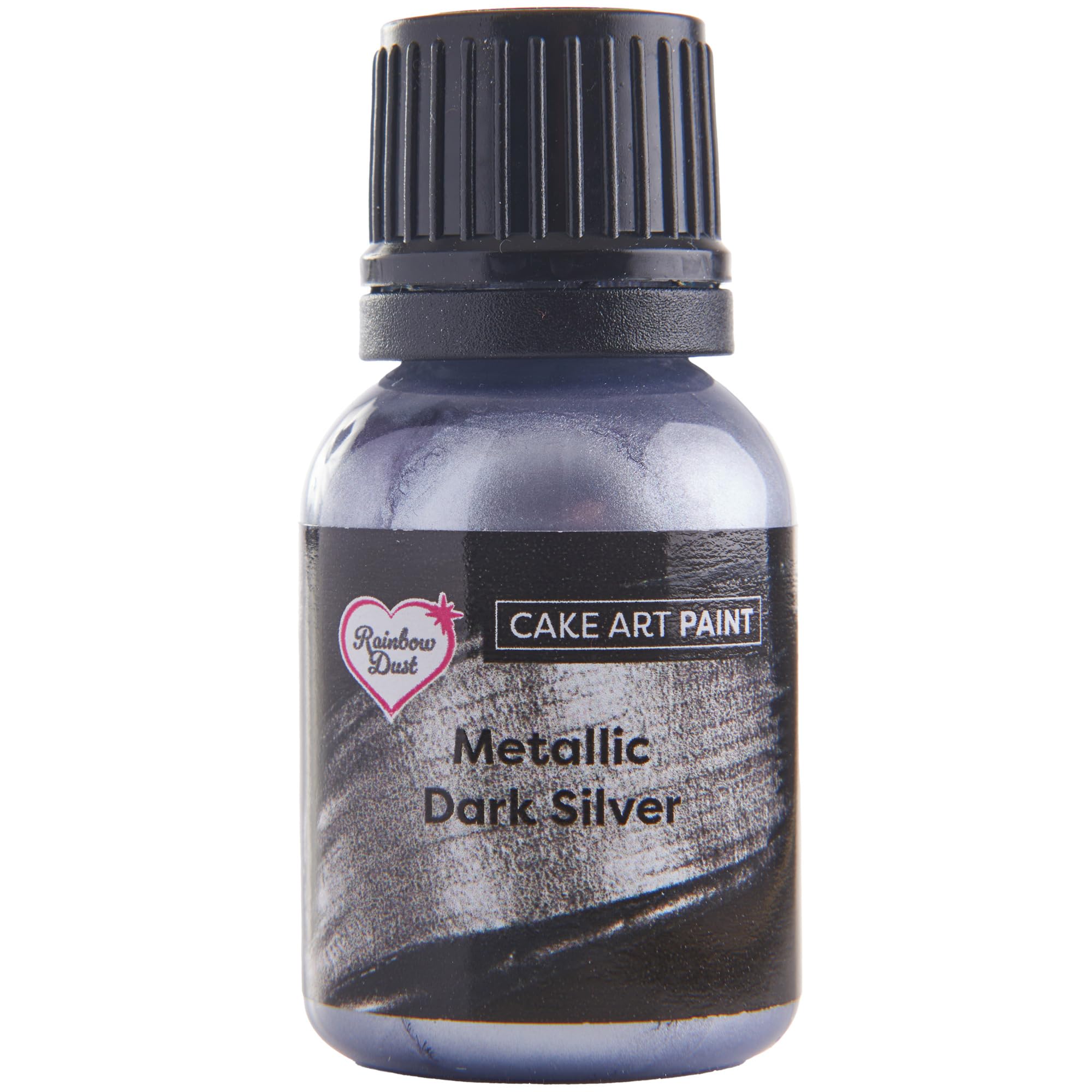 Rainbow Dust Cake Art Paint - Metallic Dark Silver Liquid Food Colour | 25ml 1