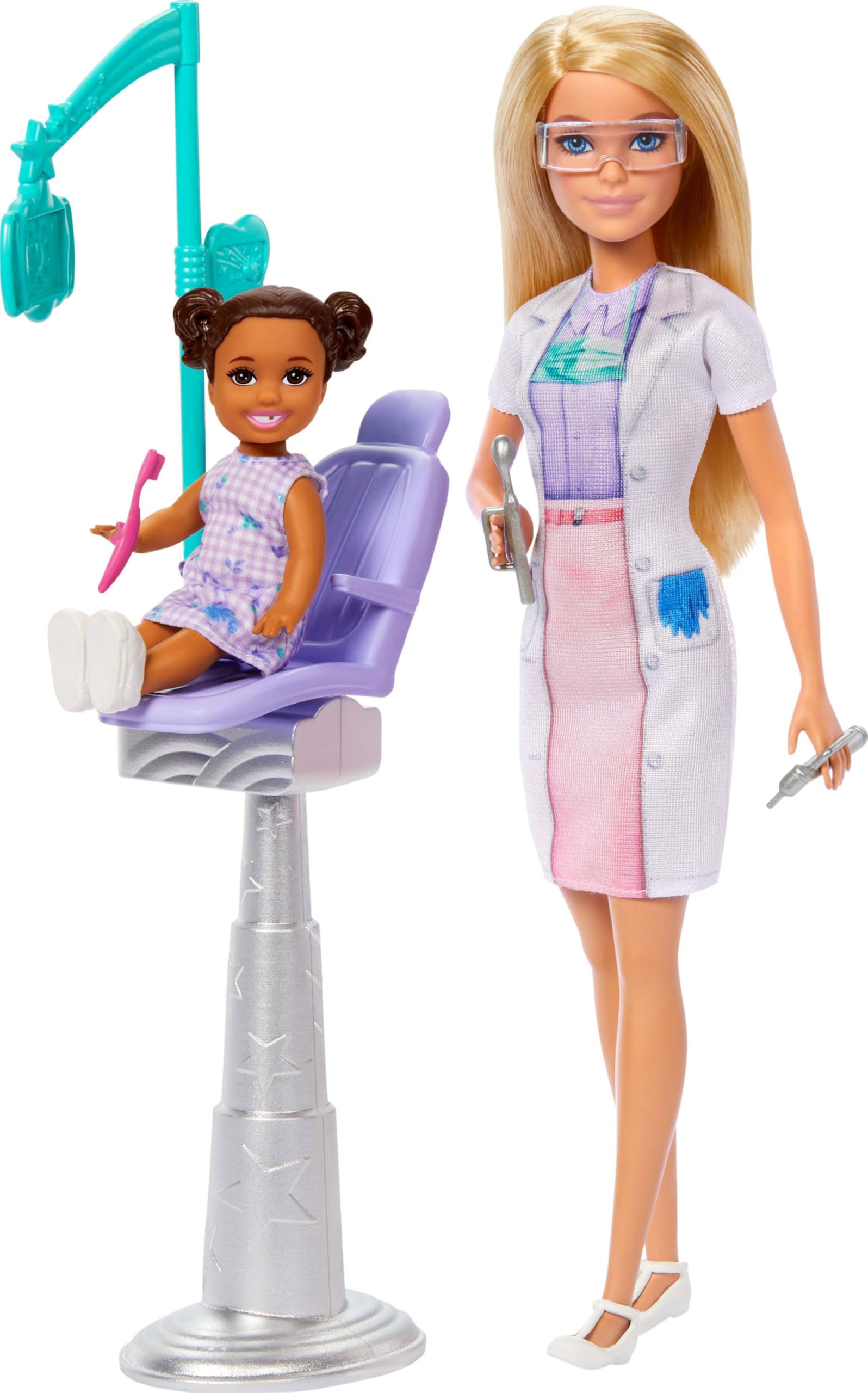 Barbie Dentist Doll Playset - Blonde Fashion Doll with Blue Dress, Lab Coat & Dental Accessories for Kids 3+ 7