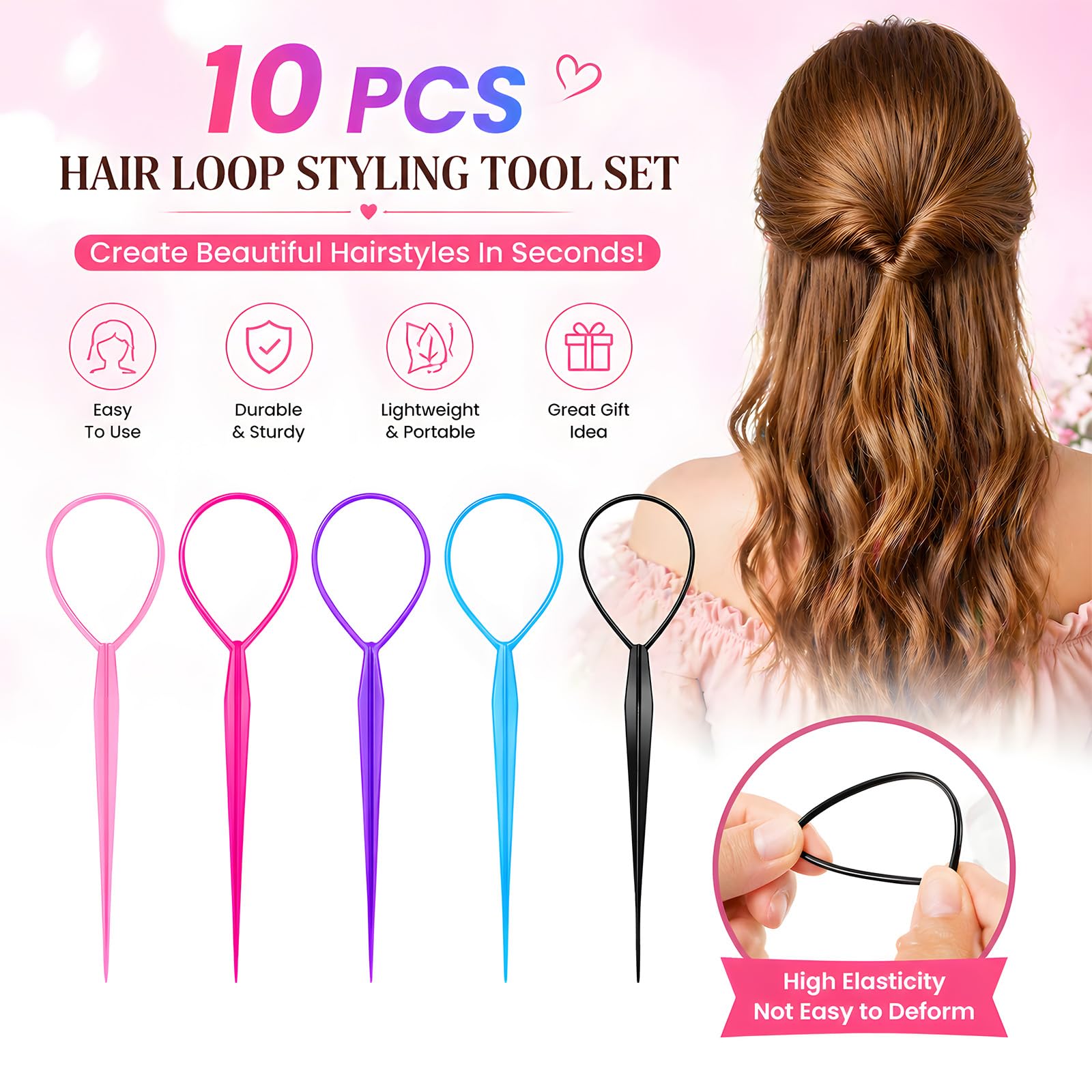 Muexoee Hair Tool Set - 10-Piece Ponytail & Braid Pull Through System | Multi-Color