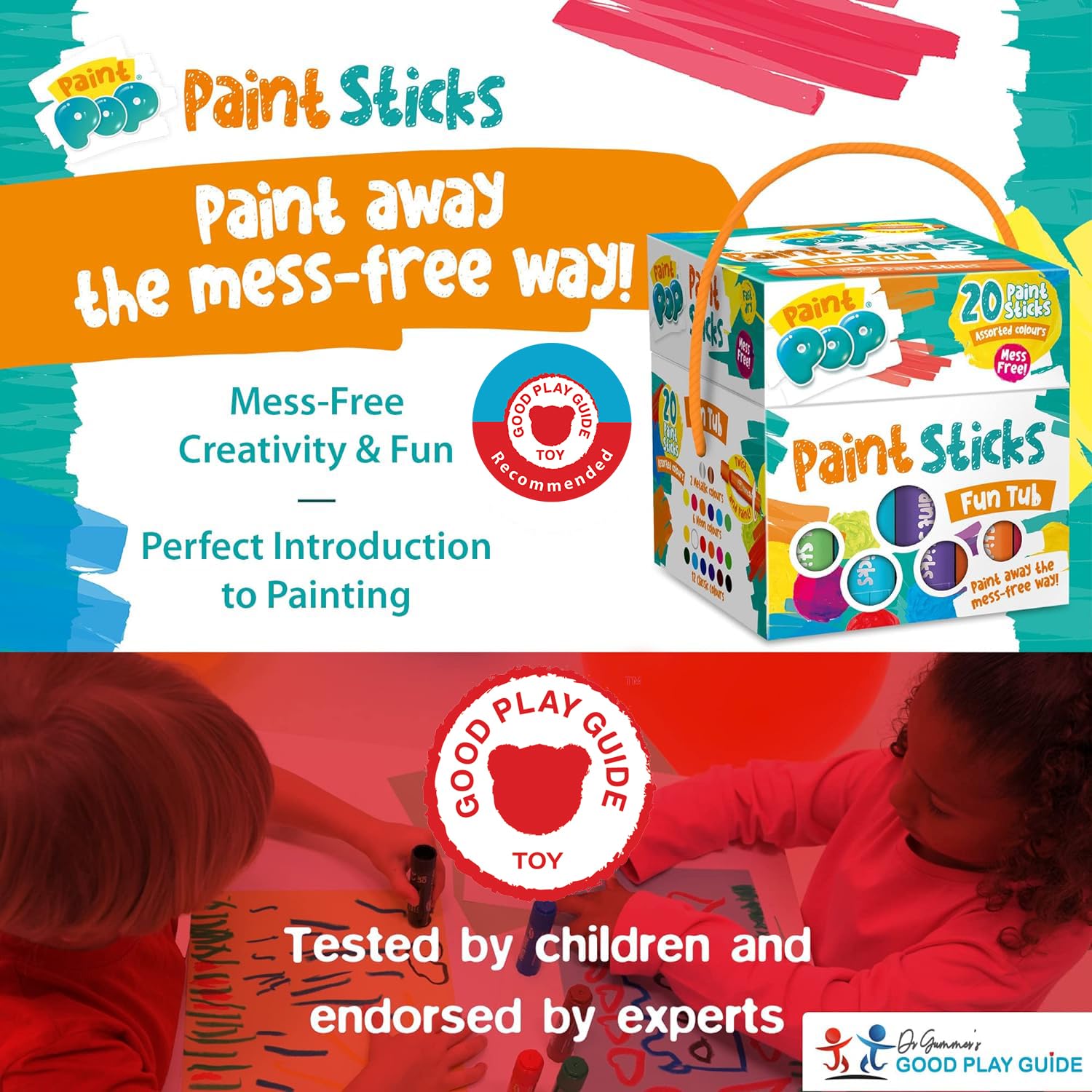 Paint Pop Paint Sticks - 20 Pack Assorted Colours | Mess-Free, Fast Drying, Twist & Paint Action 2