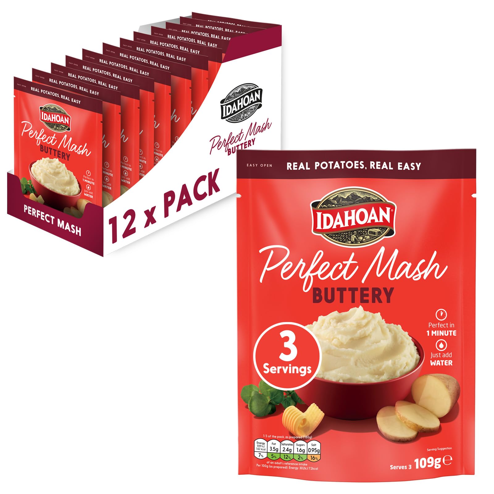Idahoan Buttery Potato Mash - Instant Mashed Potatoes, Pack of 12 3