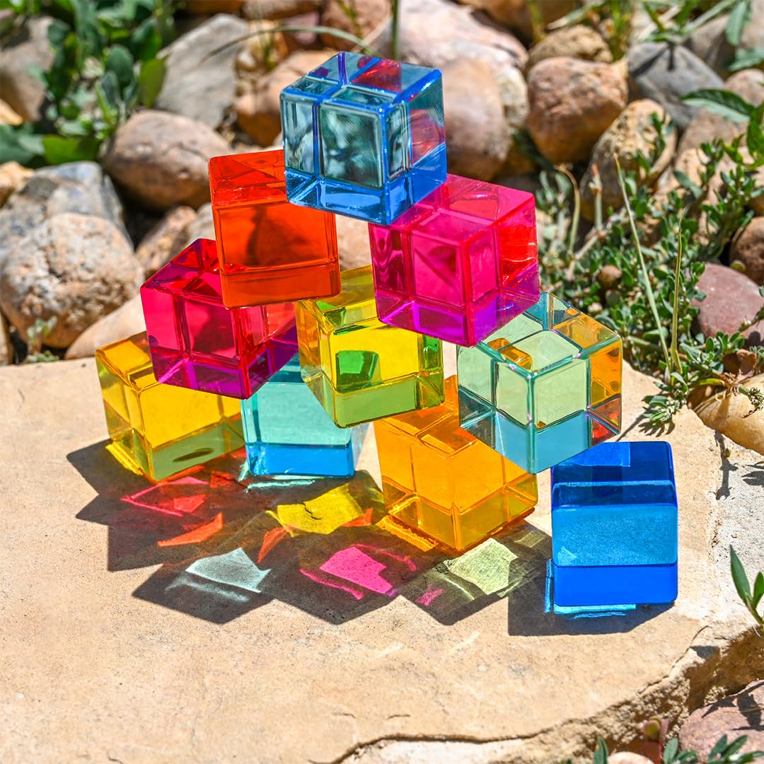 tickit Gem Cubes - Rainbow Acrylic Building and Stacking Toy | Set of 10 | Ages 3+