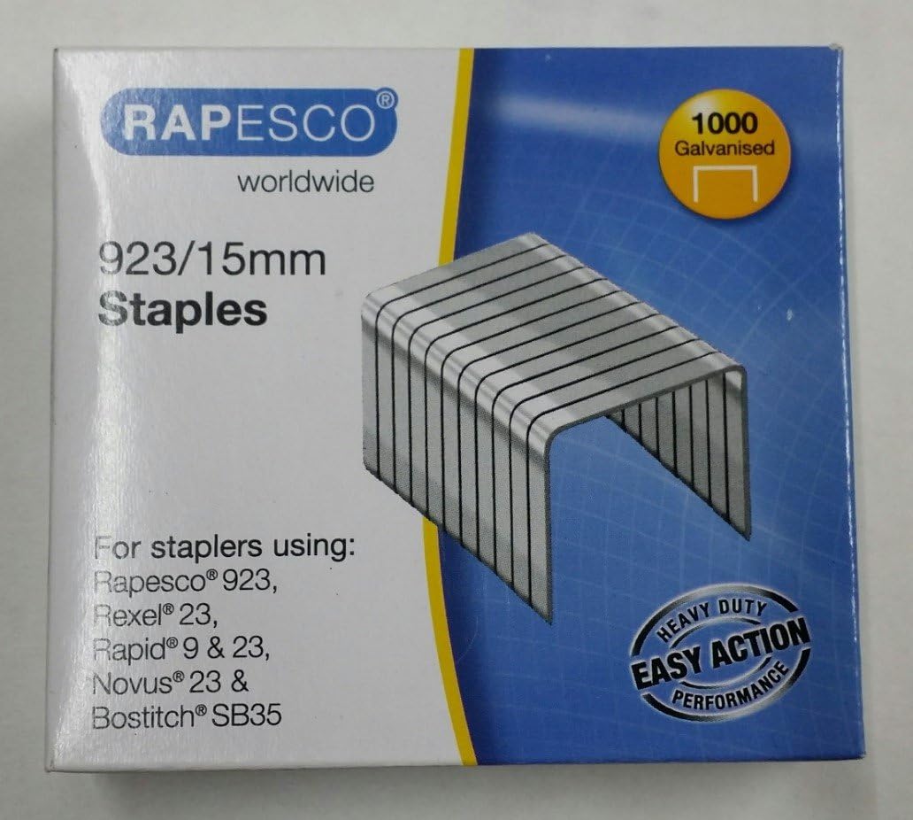 Rapesco 1239 923/15mm Galvanised Staples, Box of 1,000 3