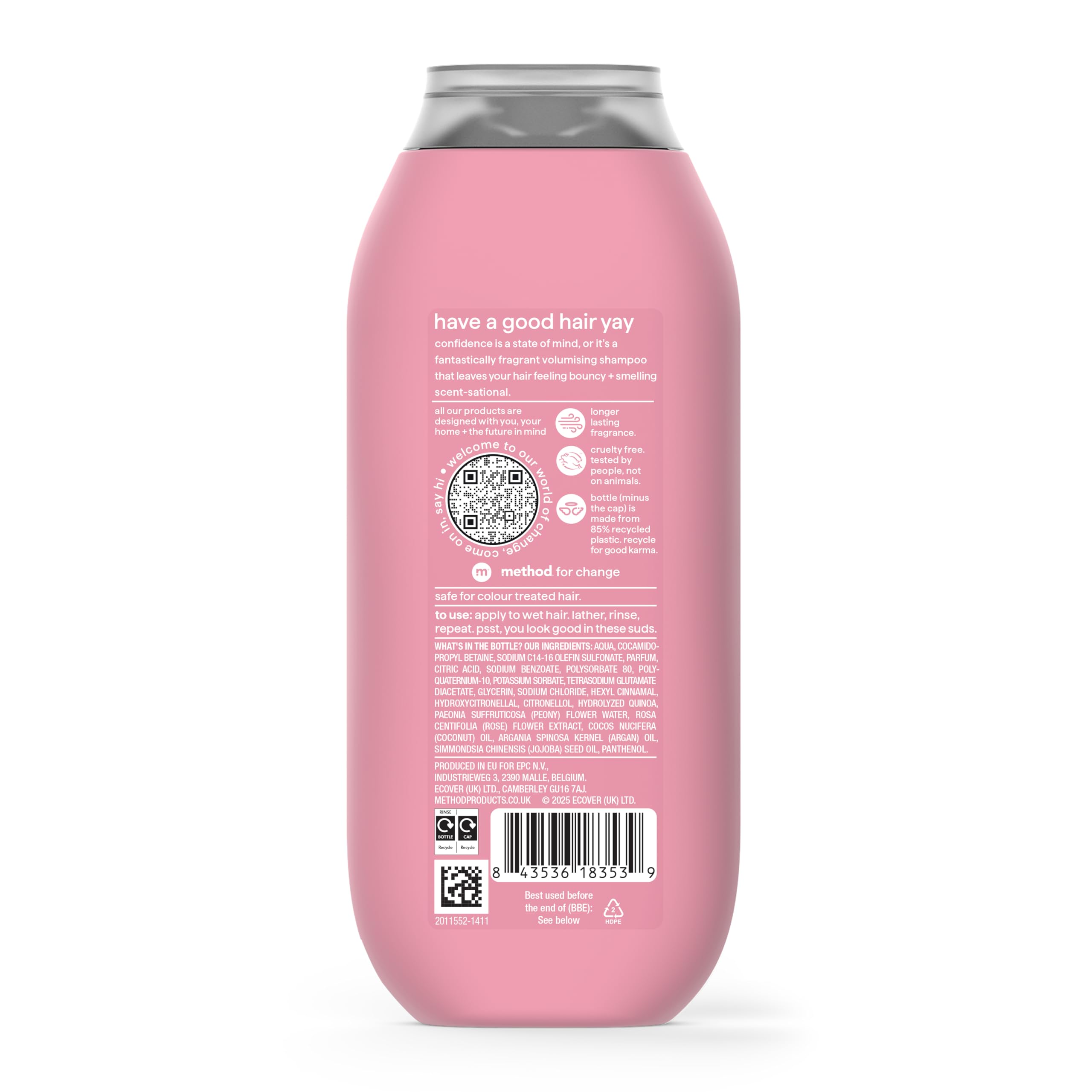 Method Volumising Shampoo - Peony, Rose Water & Quinoa Protein Scent, Sulphate-Free, 350ml 2