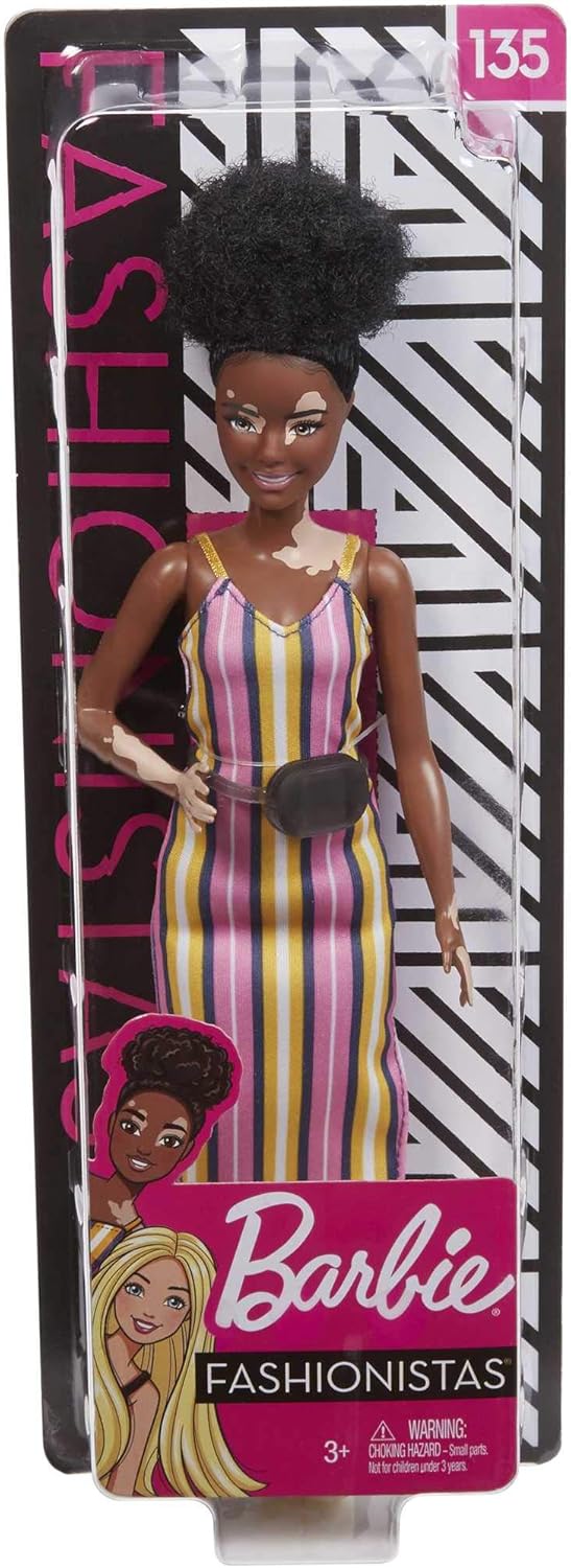 Barbie Fashionistas Vitiligo Doll with Striped Dress and Accessories (GYG08)