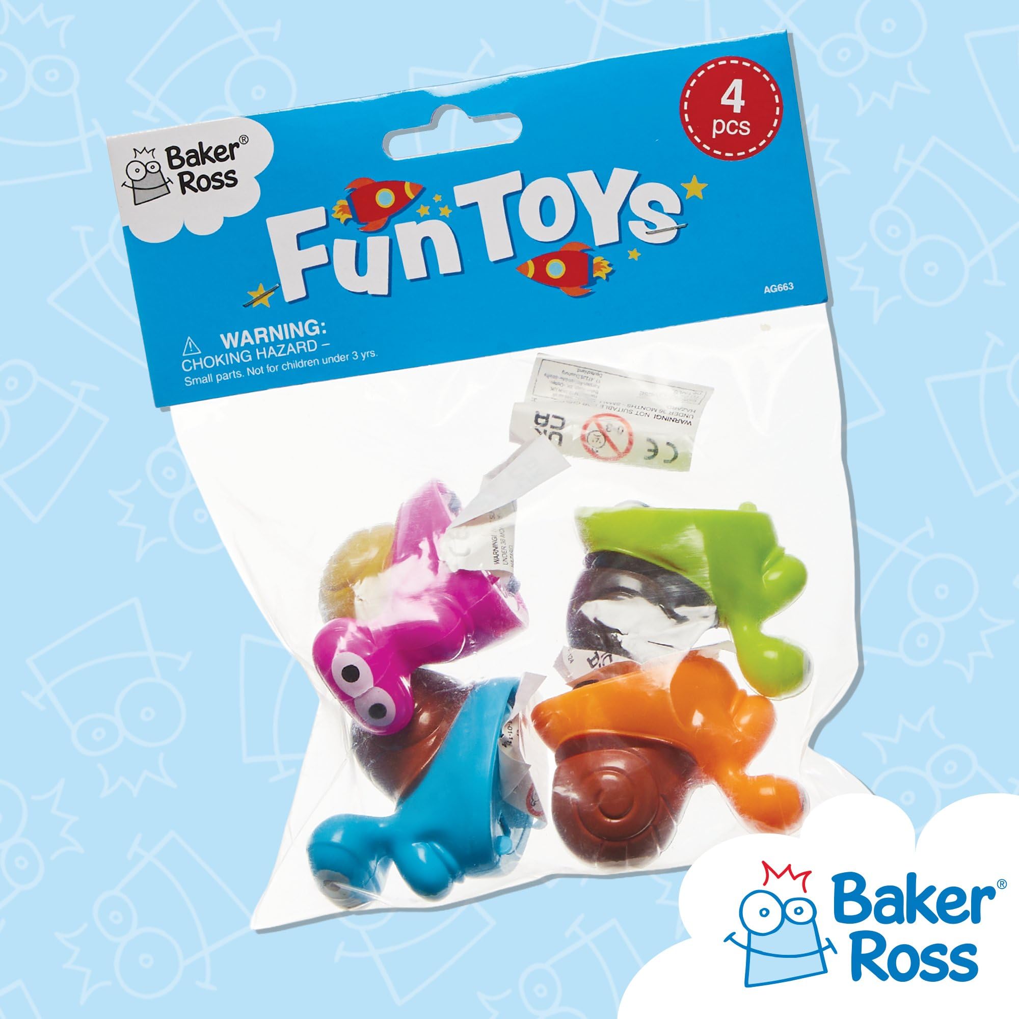 Baker Ross AG663 Kids Snail Pull Back Racers - Pack of 4 | Assorted Colors | Ages 3+ 4