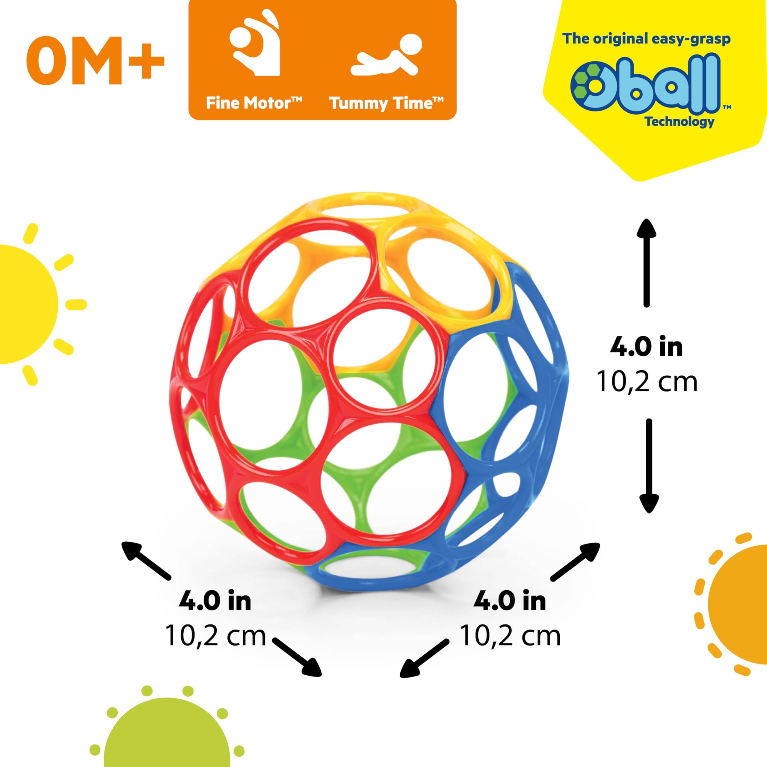 Bright Starts Oball Easy Grasp Classic Ball - 4 Inch, BPA-Free, Ages Newborn+ 3