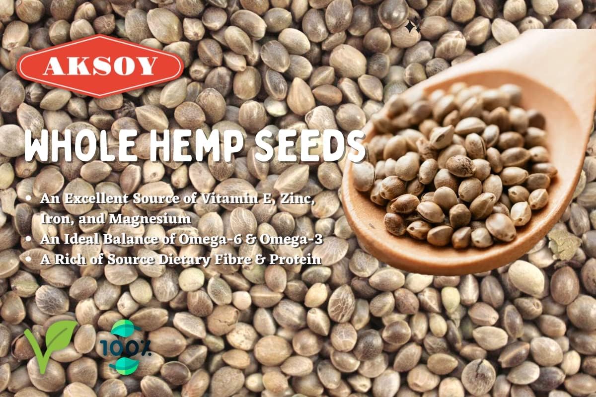 AKSOY Whole Hemp Seeds - Complete Protein Source | 625g | Rich in Omegas 3 & 6 8