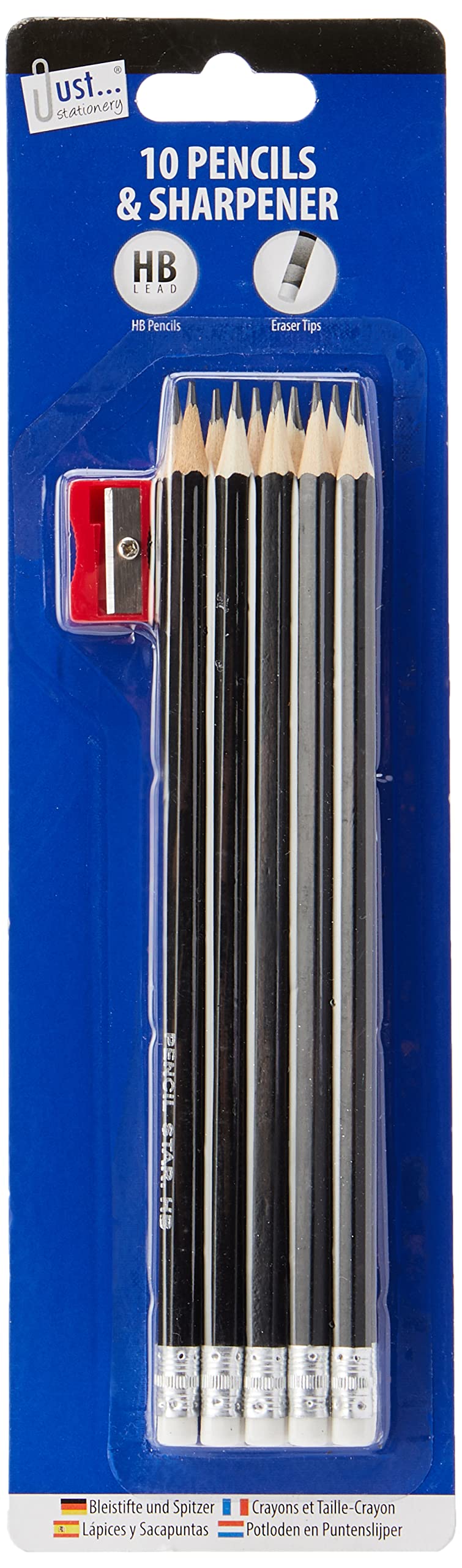 Just stationery 6346 HB Wooden Lead Pencils, 10 Count Pack with Sharpener, Black 1
