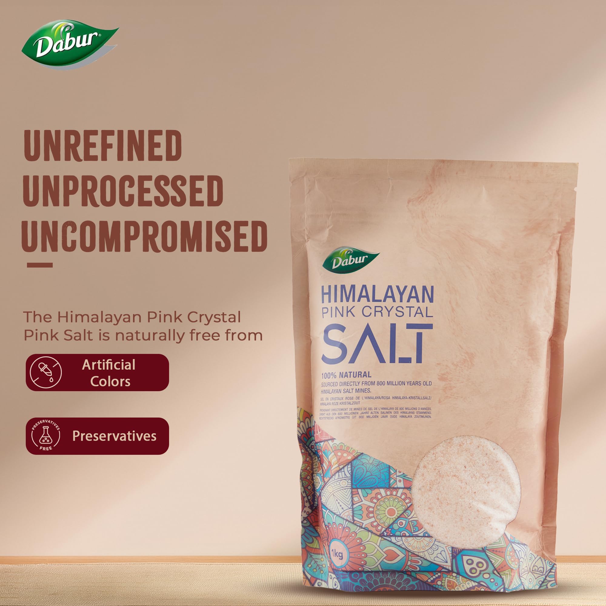 Dabur Himalayan Pink Salt - 1kg Fine Grain | 100% Natural Unrefined | Halal & Kosher Certified 4