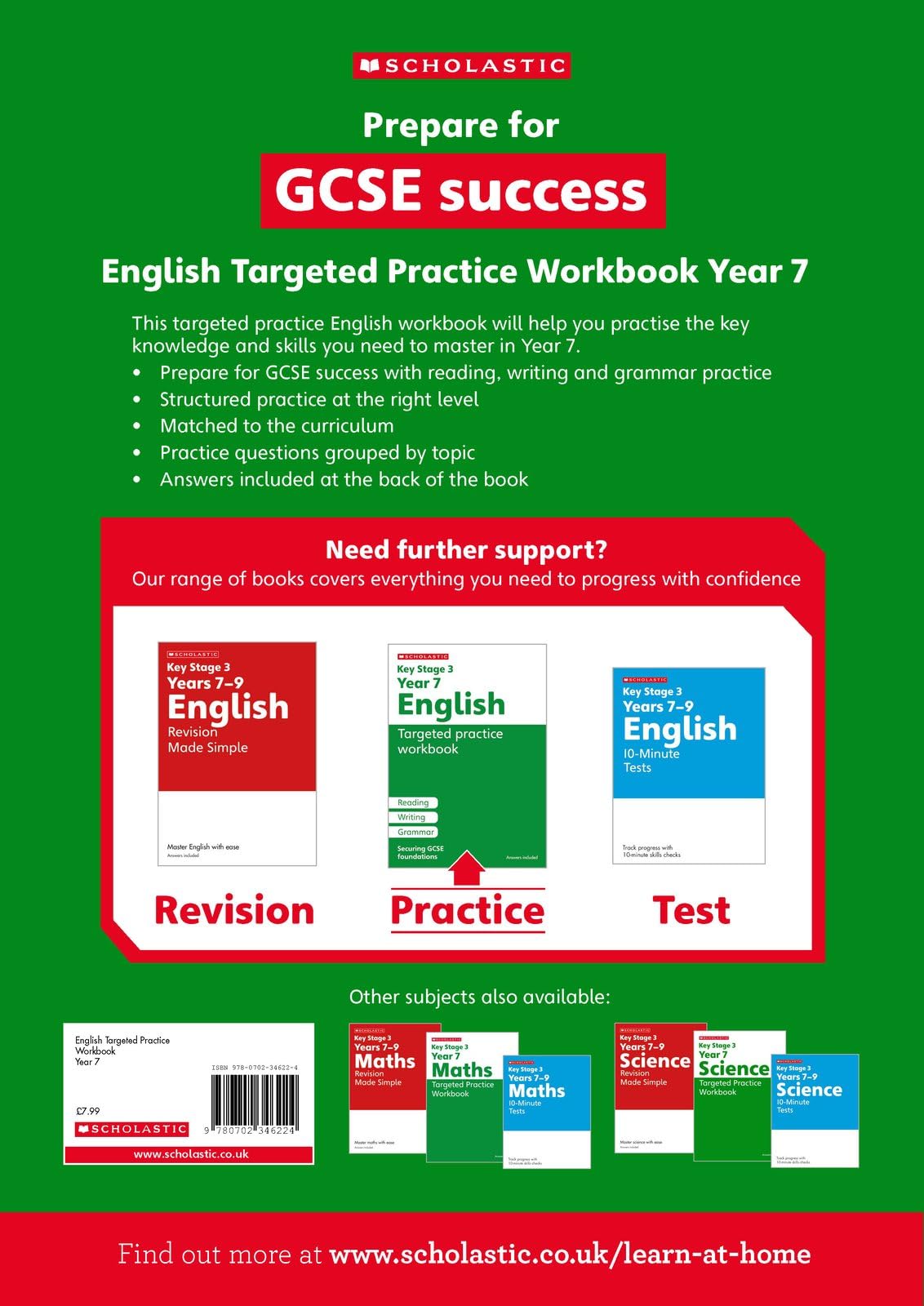 Scholastic KS3 Year 7 English Targeted Practice Workbook - Ages 11-12 | Paperback | 80 Pages