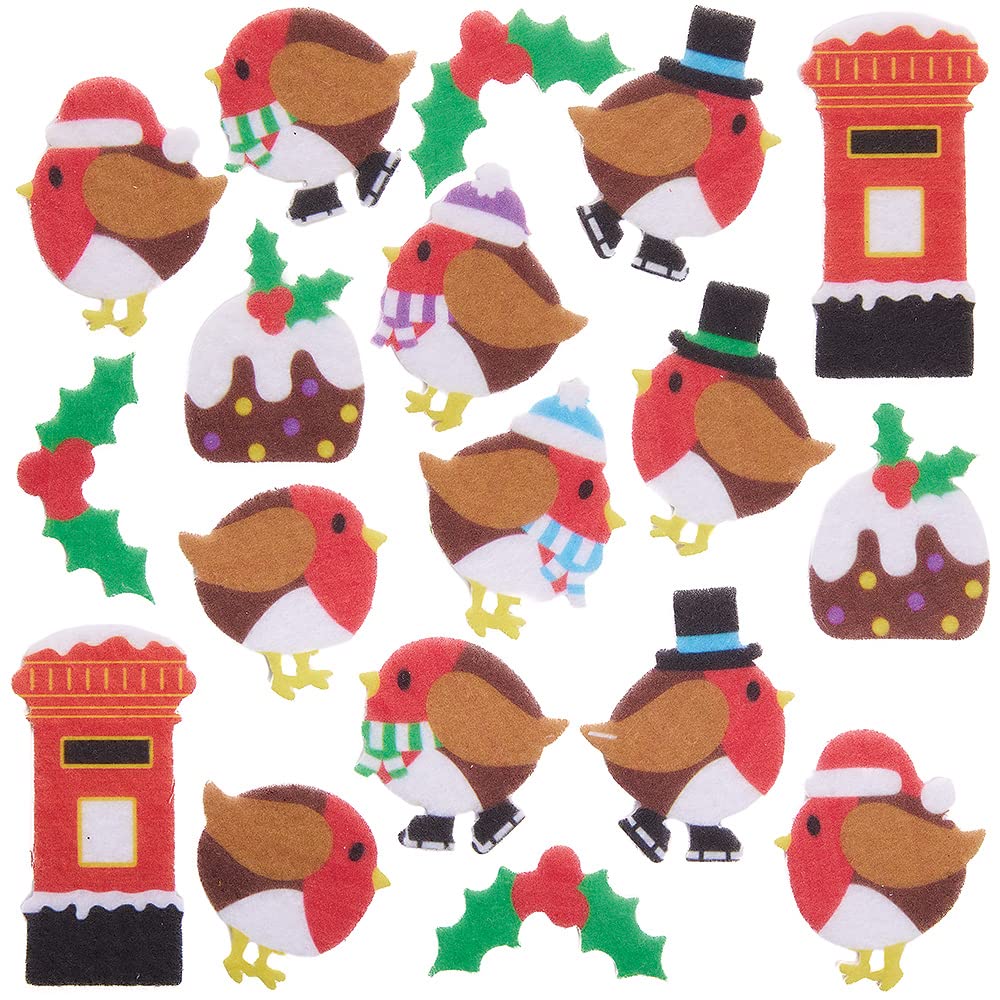 Baker Ross FX305 Christmas Robin Felt Stickers - Pack of 100 Assorted Designs 4