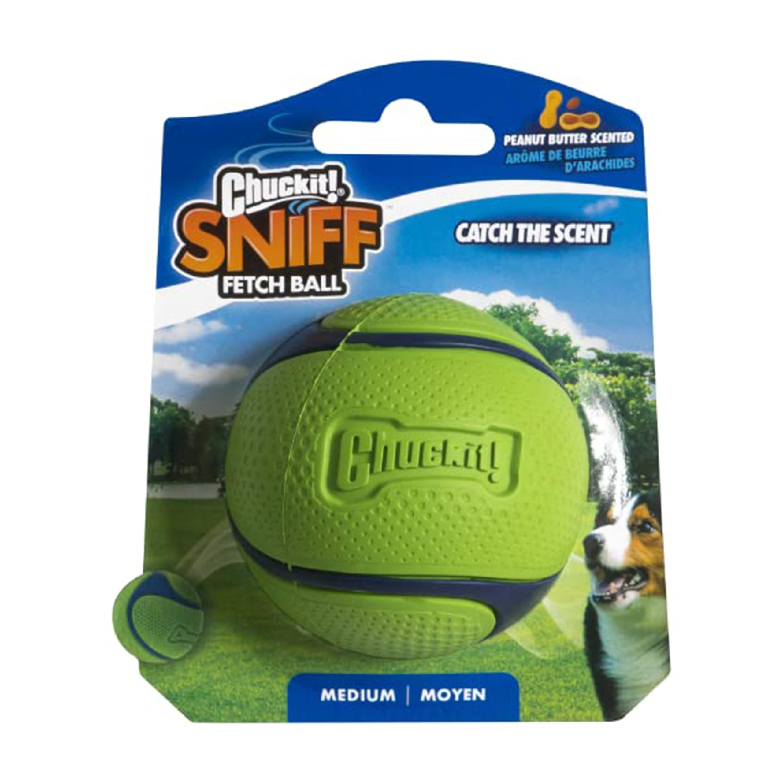 Chuckit! Scented Dog Ball - Peanut Butter Flavor | Medium Size | Launcher Compatible | Blue/Orange 1