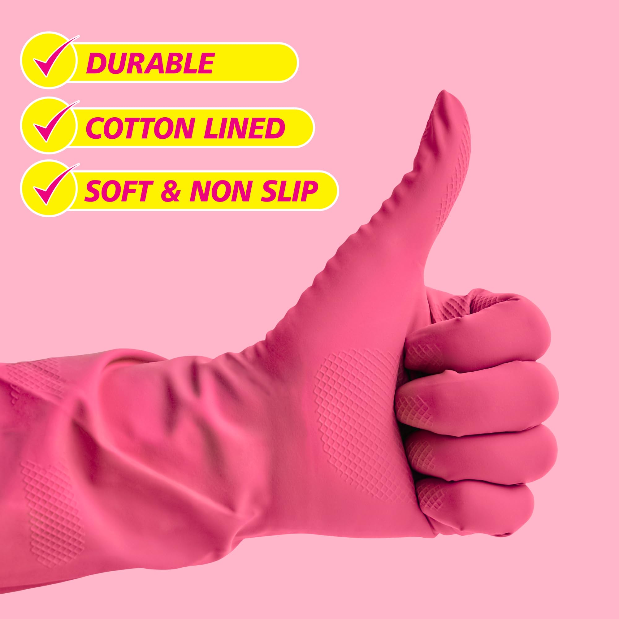 Elbow Grease Rubber Cleaning Gloves - Super Strong | Cotton Lined | Non-Slip Grip | Size L 2