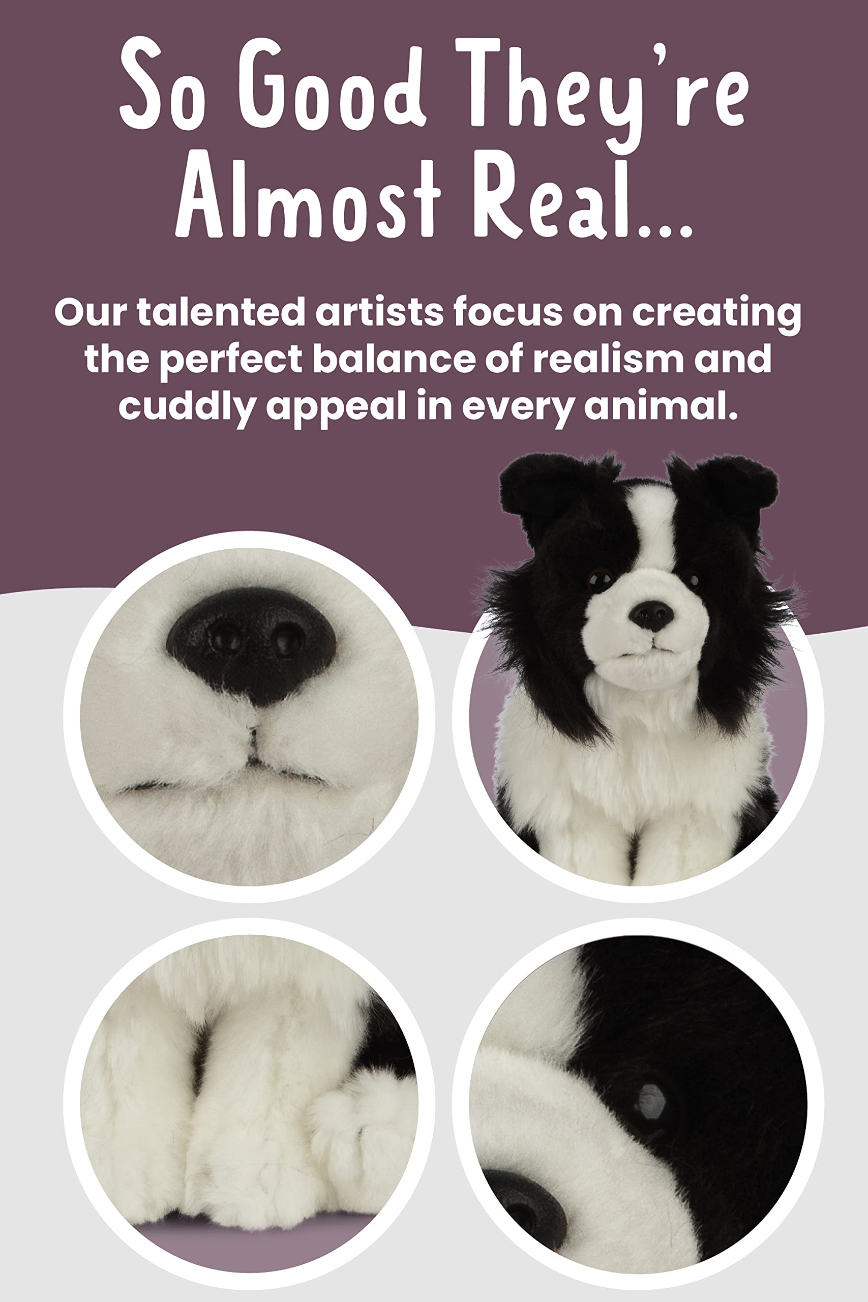 Living Nature Border Collie - Realistic Eco-Friendly Plush Dog Toy, 20cm 11