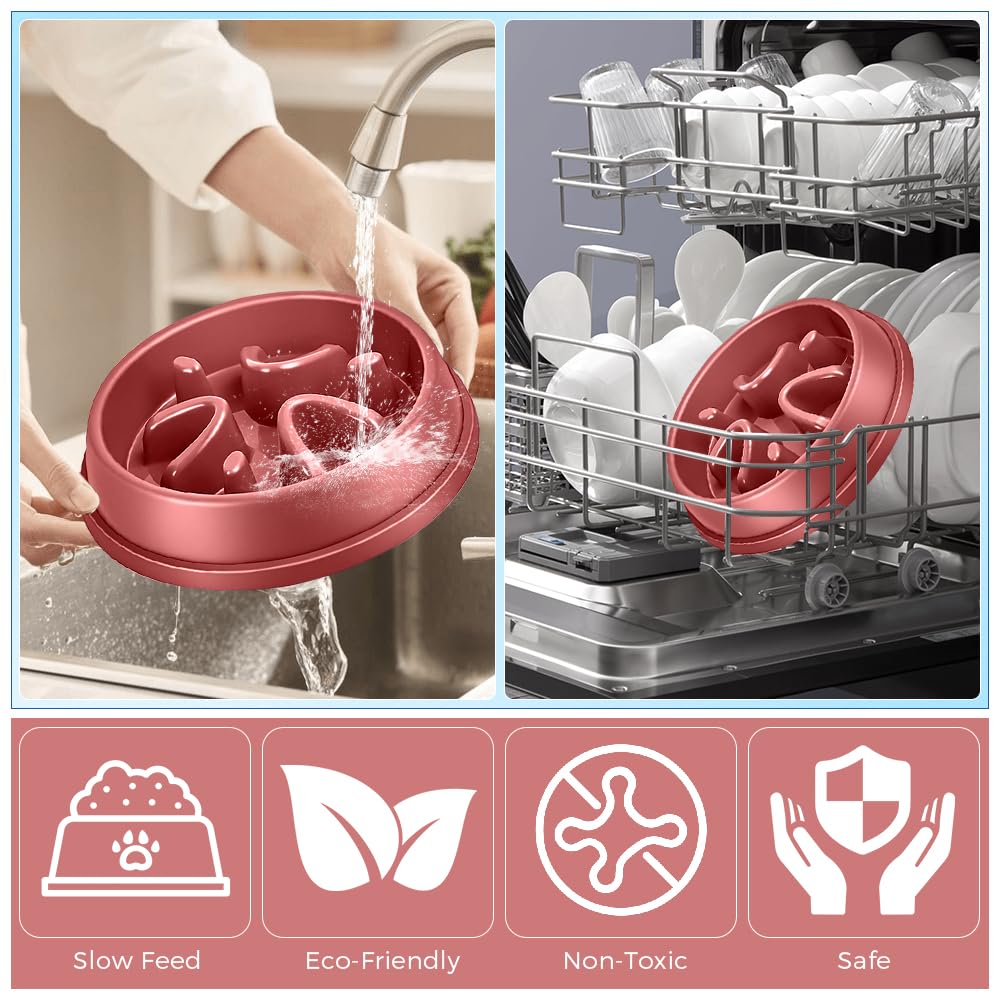Woobroo Slow Feeder Dog Bowl - Anti-Choking Puzzle Design | Holds Up to 2 Cups | Pink 6