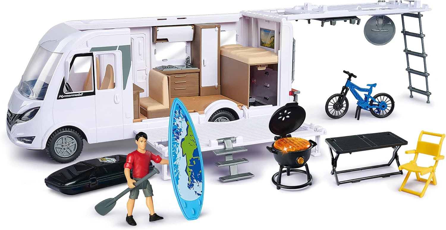 Dickie Toys 203837021 Caravan Playset - 30 cm Folding Camping Trolley with Lights & Accessories (White)