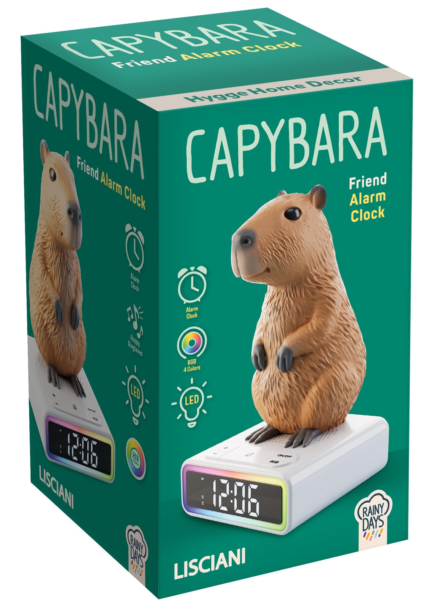 Lisciani Capybara RGB LED Digital Alarm Clock - Multicolor Mood Light, Funny Ringtones, Animal Design Night Light