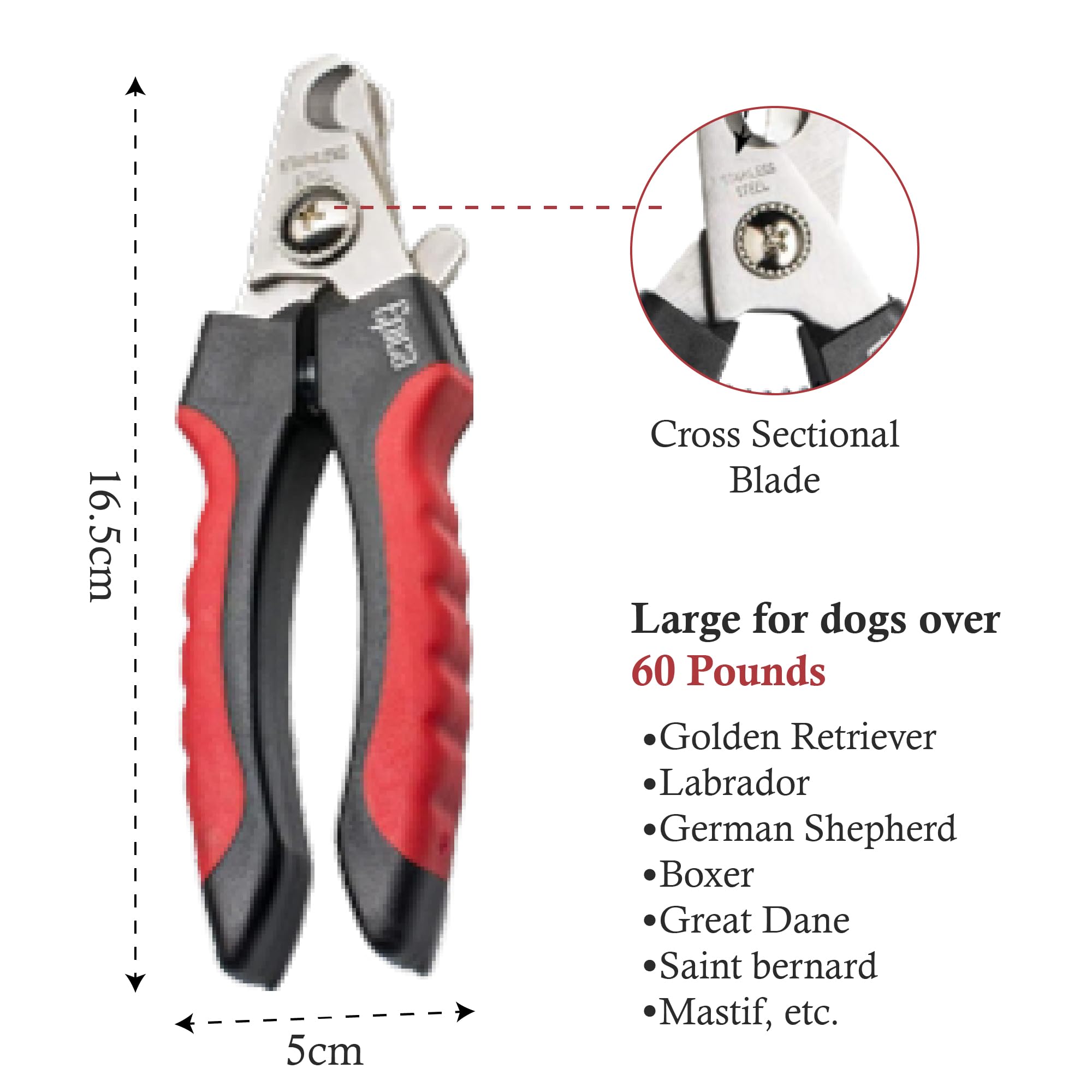 Epica Large Dog Nail Clippers - High-Grade Stainless Steel, Black/Red, Safety Lock 2