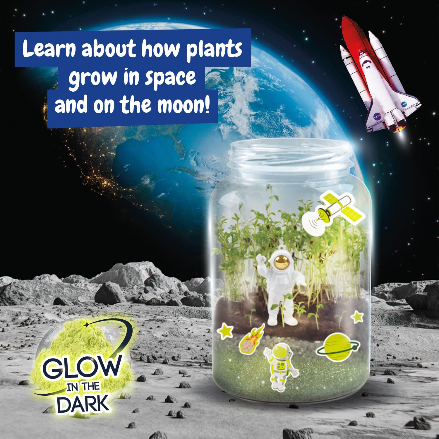 Science4you Moon Station NASA Terrarium Kit - Glow in the Dark Space Ecosystem for Kids 8+ 10