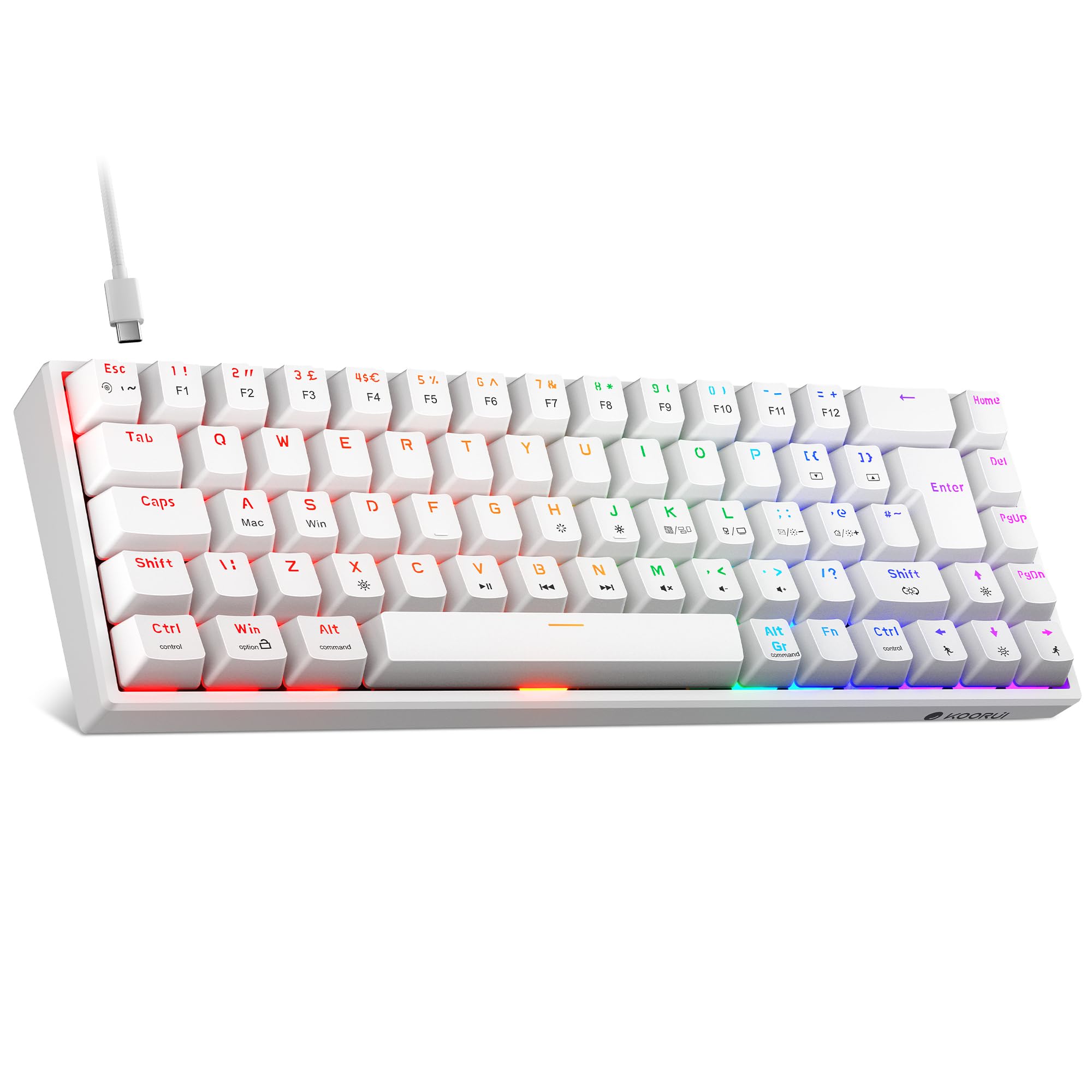 KOORUI 60 % mechanische Gaming-Tastatur MKC01, blauer Schalter, RGB-Hintergrundbeleuchtung, kompaktes 69-Tasten-Layout mit abnehmbarem Typ-C-Kabel