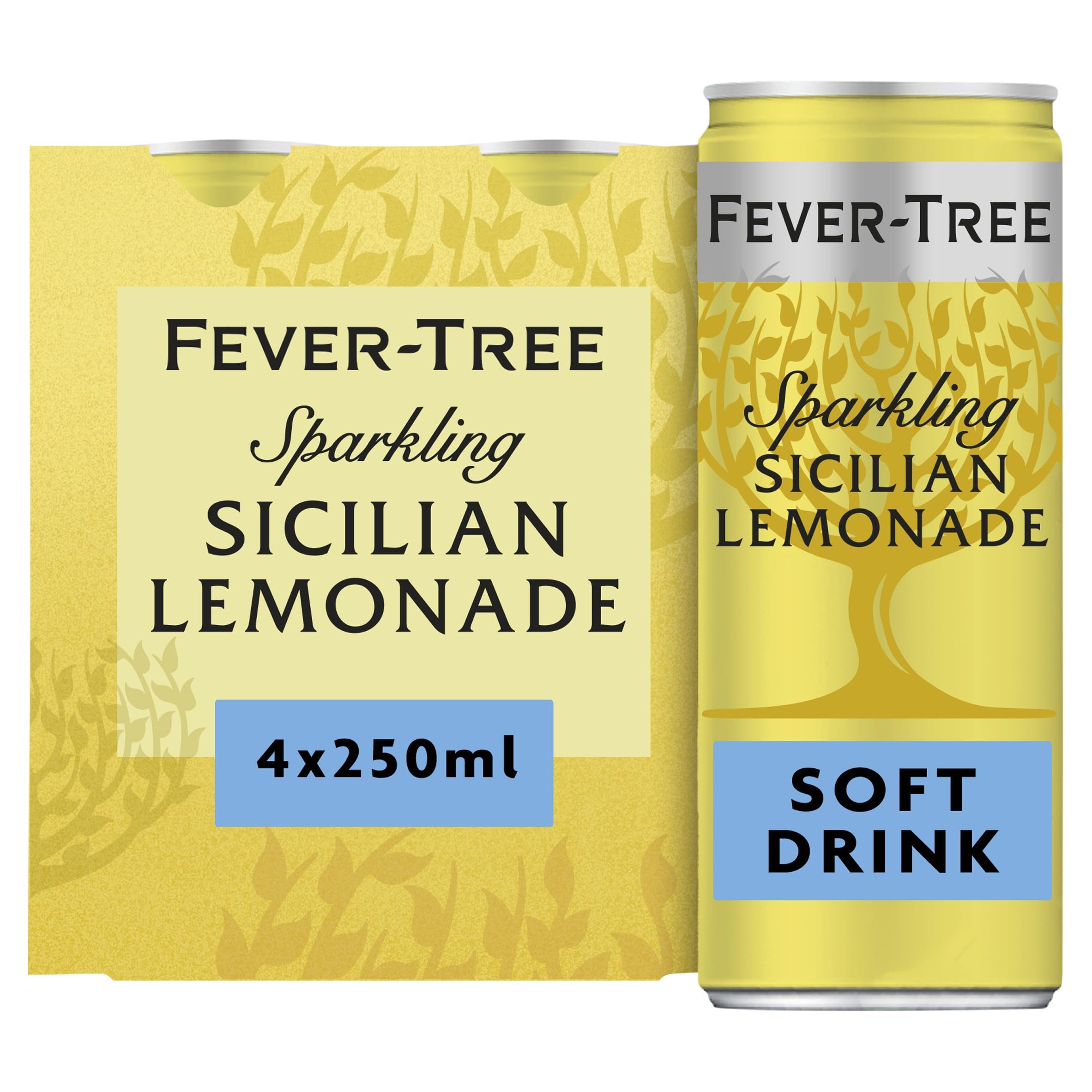 FEVER-TREE Premium Refreshingly Light Sicilian Lemonade - 4x250ml Cans | 18 kcal per 100ml