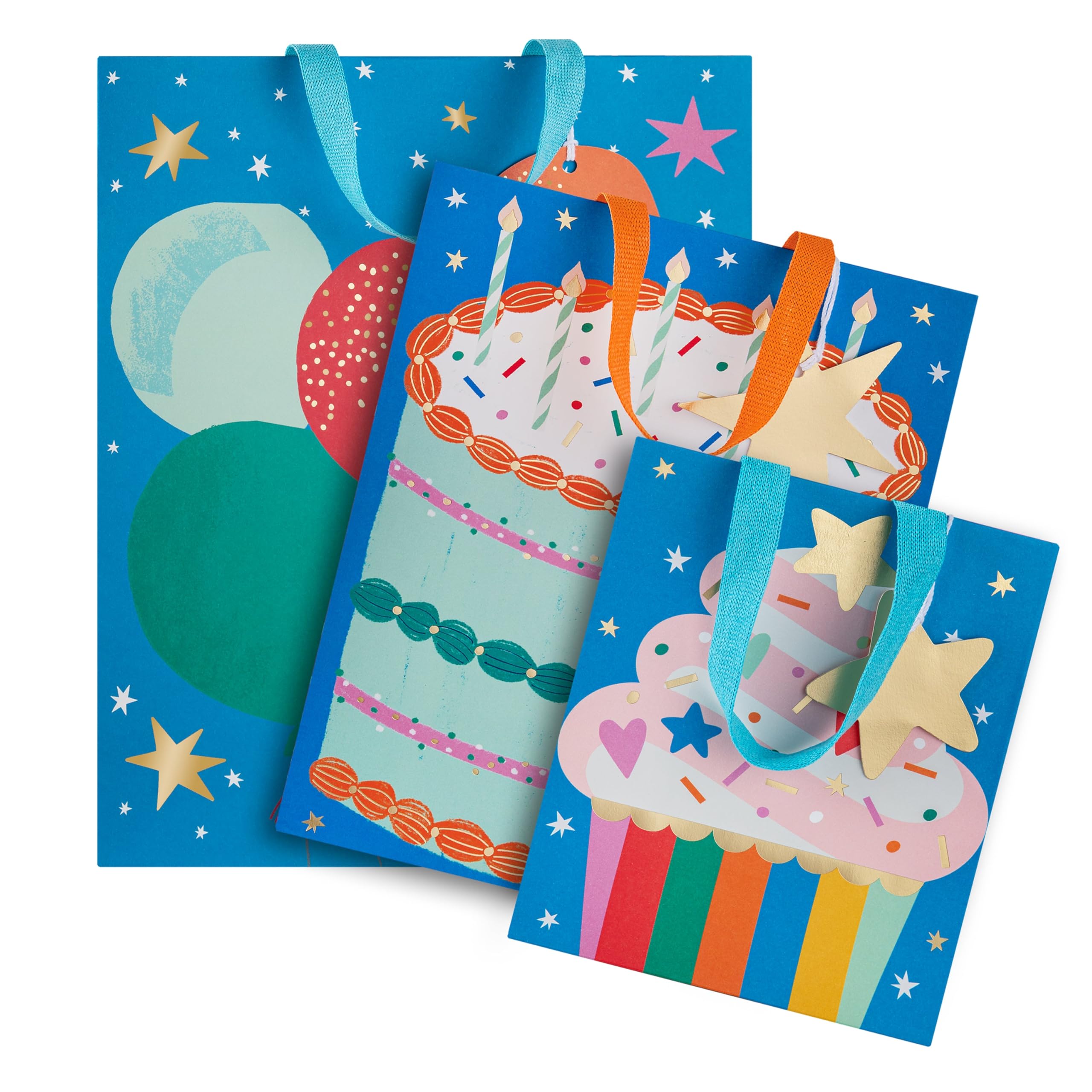 Hallmark Gift Bag Bundle - Pack of 3 Assorted Sizes with Gold Foil Accents | FSC Certified 4