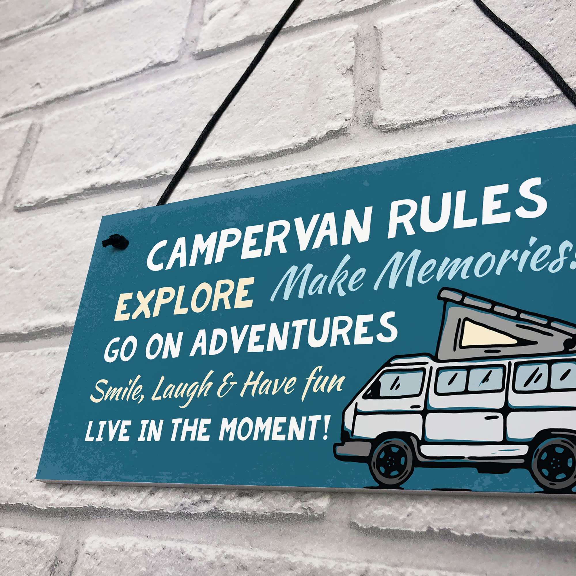 RED OCEAN Campervan Rules Hanging Door Plaque - Blue PVC | 200x100mm | Handmade in England 7