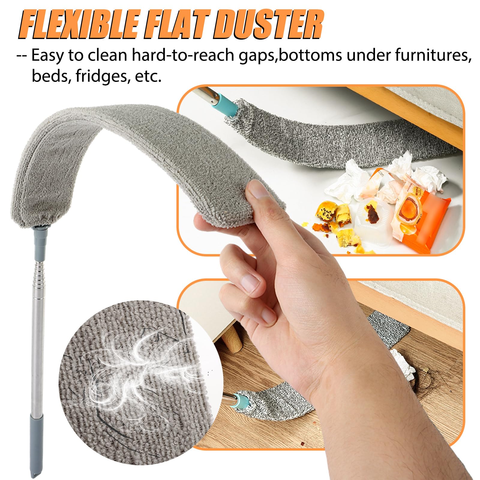 ASelected Microfiber Gap Dust Cleaner - Extendable 40cm to 240cm Pole | Bendable Head | Stainless Steel 6