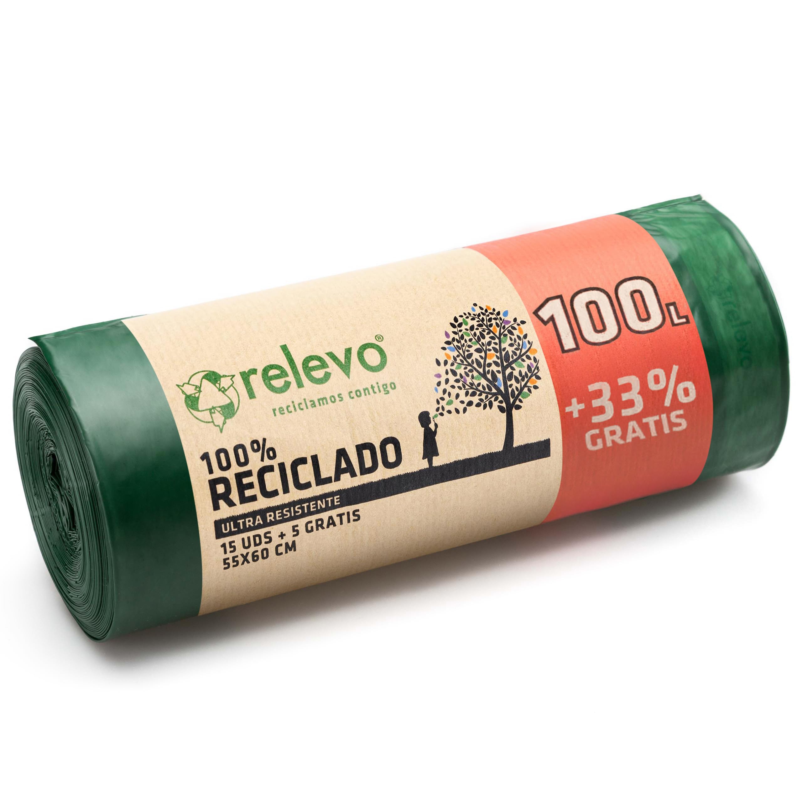 Relevo Large Bin Bags 100L - 100% Recycled Material | Drawstring Closure | 13 Count 1