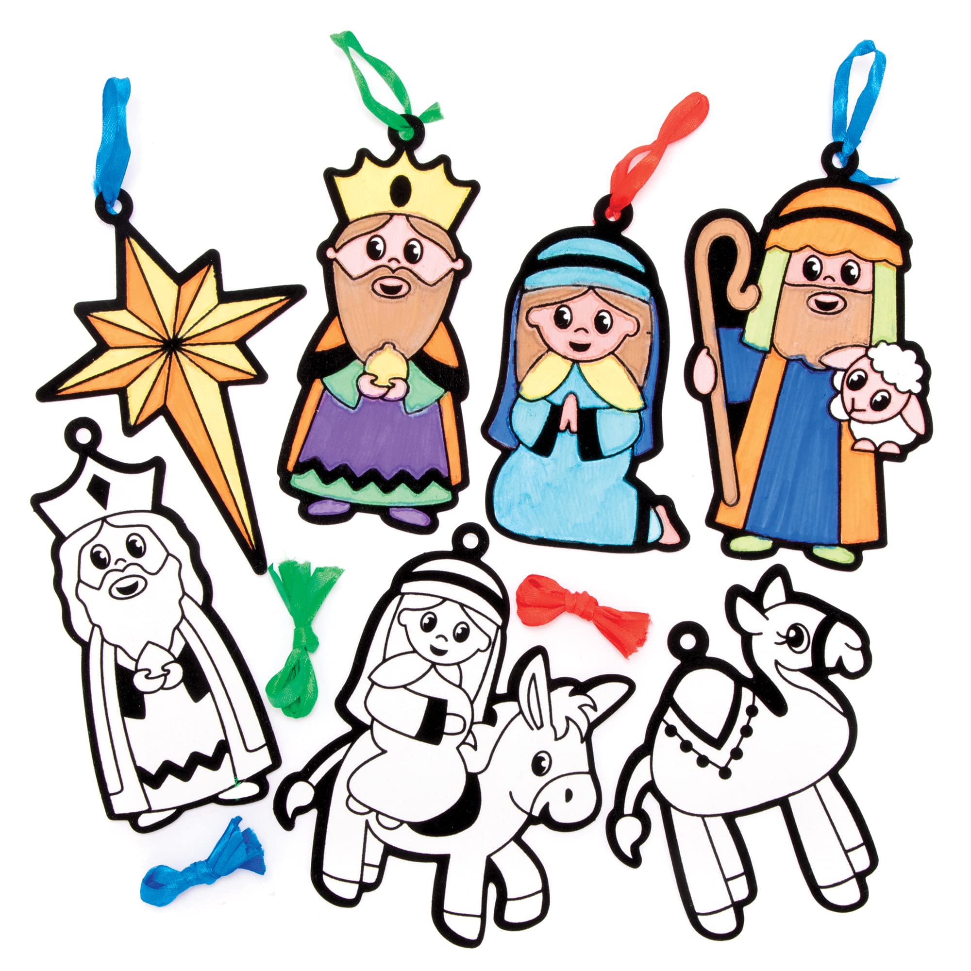 Baker Ross Nativity Colour In Decorations - Pack of 15 Christmas Craft Kit for Kids