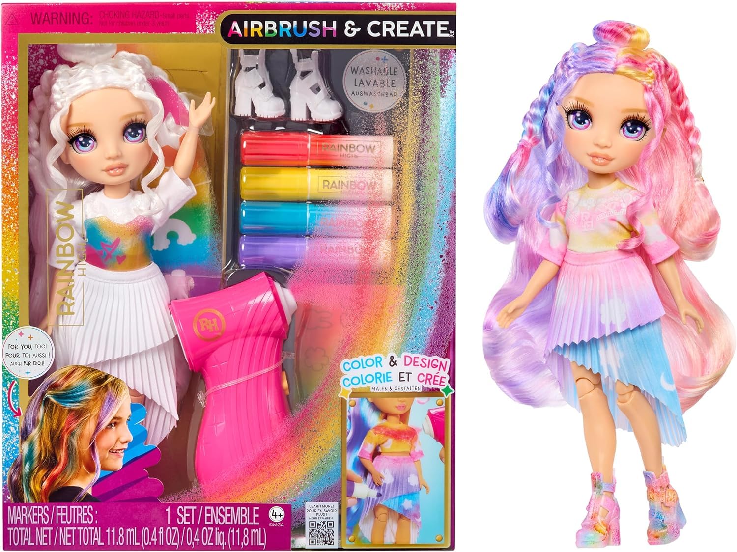 Rainbow High Air Brush & Create DIY Fashion Doll - Washable Design Kit for Creative Play 1