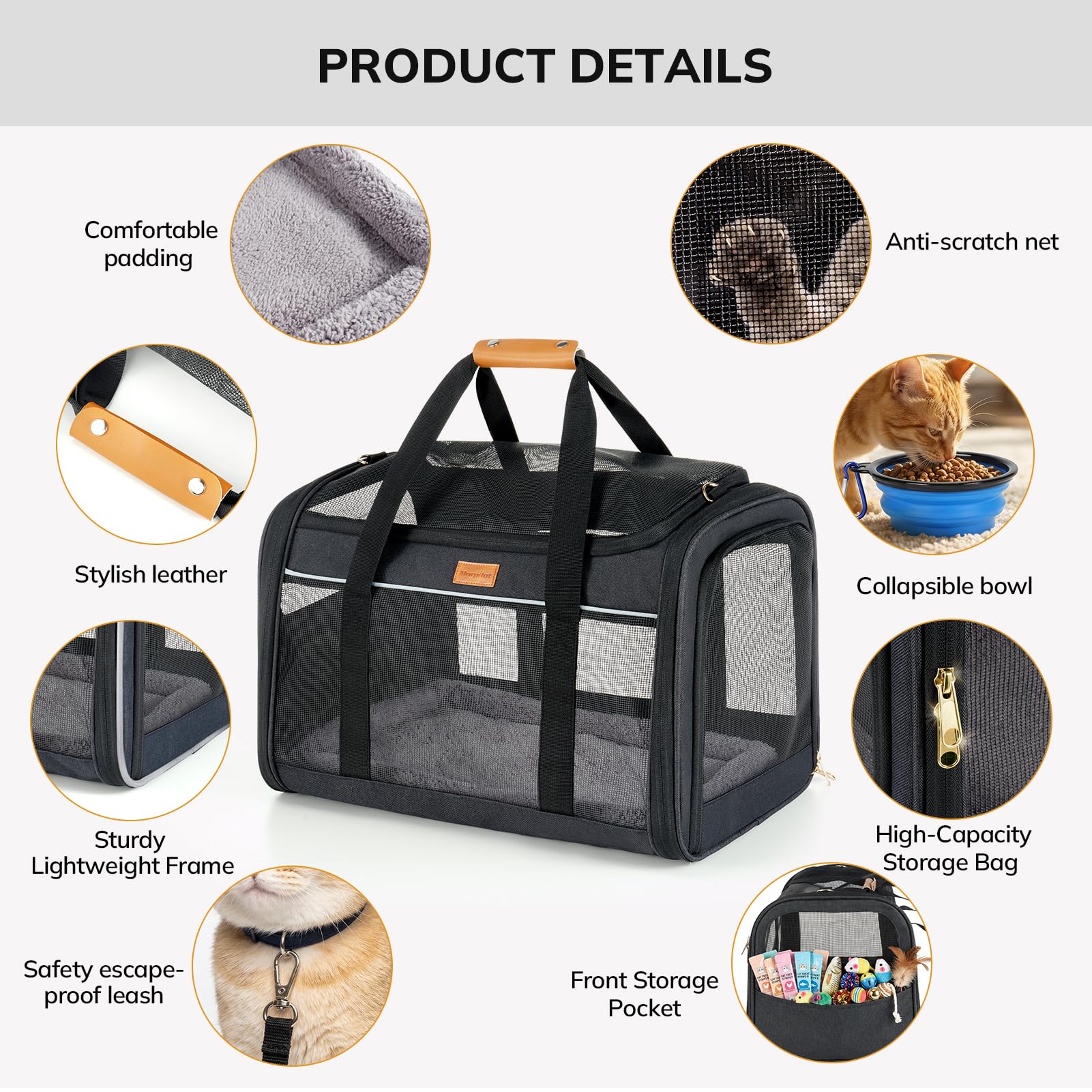 Morpilot Large Pet Carrier Bag - Breathable, Sturdy, Easy to Clean | 51x33x33cm