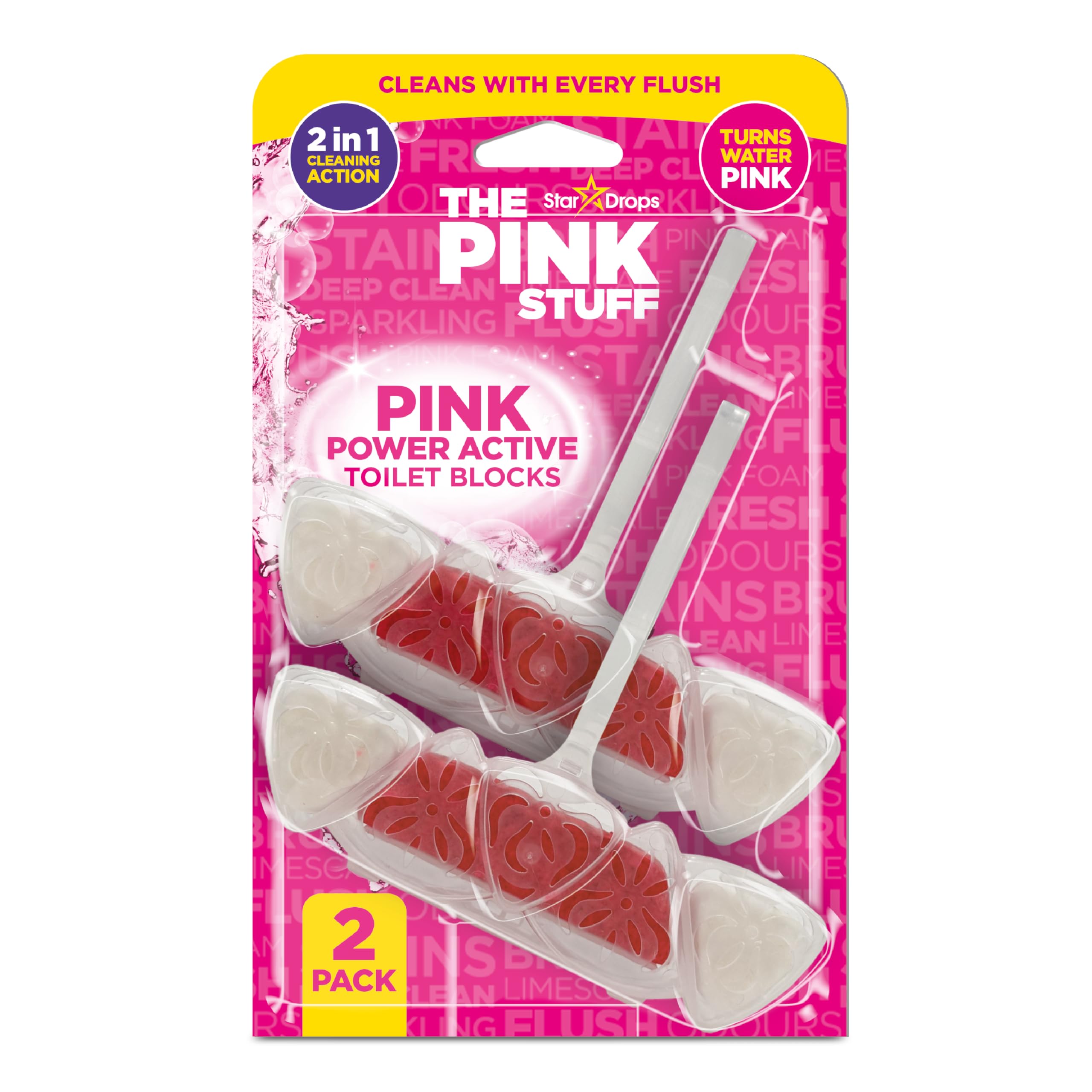 Stardrops The Pink Stuff Power Active Toilet Blocks - Cleans & Freshens | 2 Pack | Fruit Scent