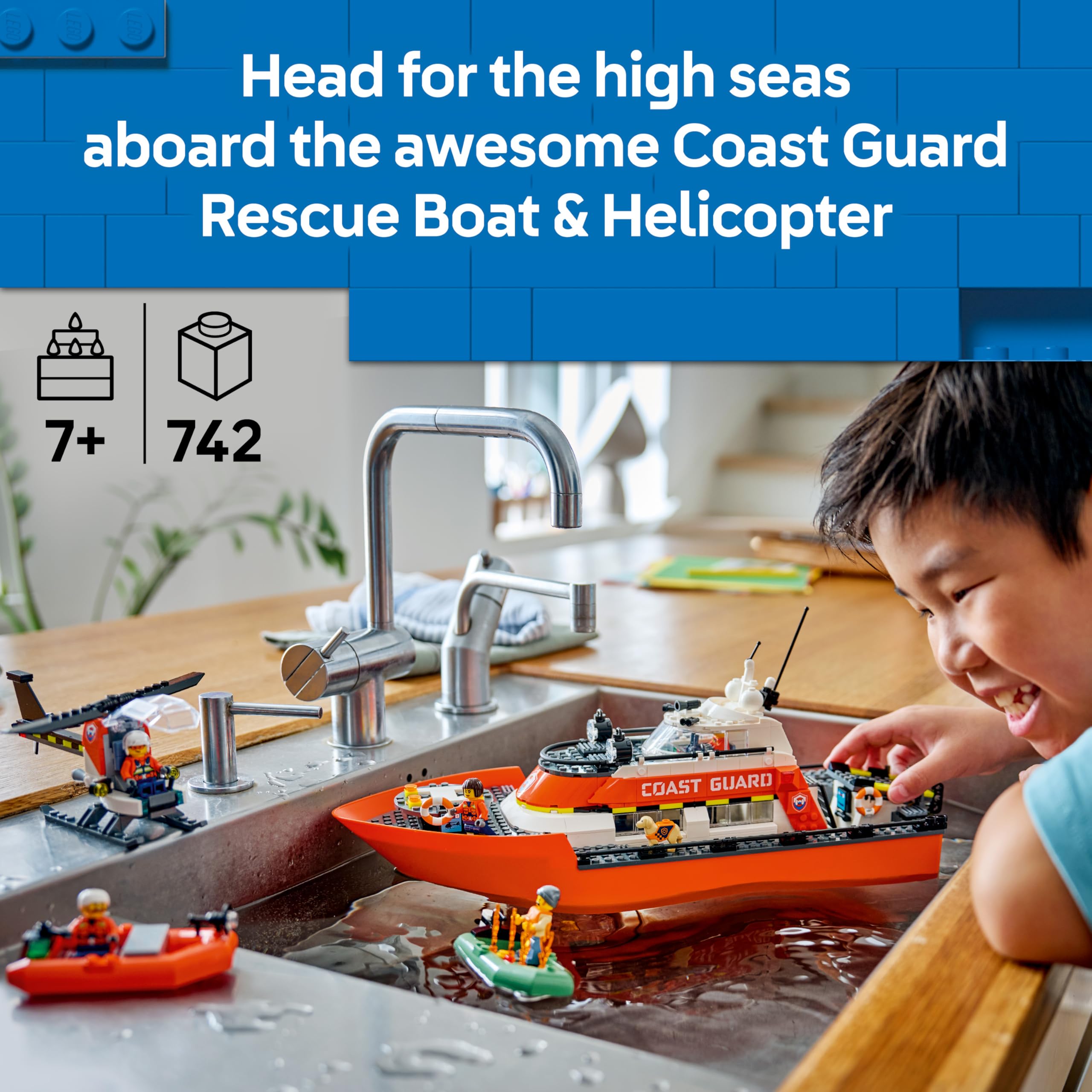 LEGO City Coast Guard Rescue Boat & Helicopter Toy 60504 | Ages 7+ | Includes 5 Minifigures 2