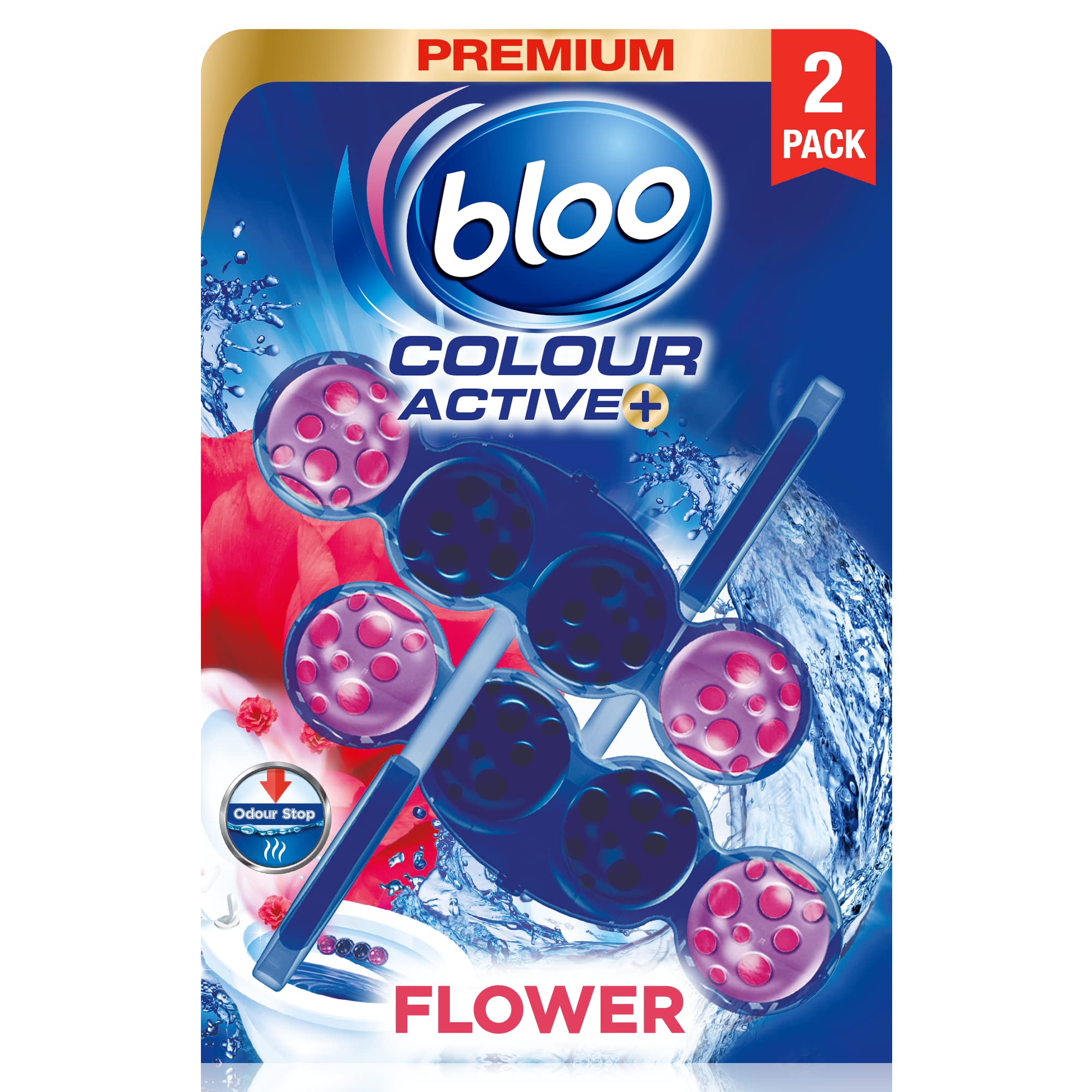 Bloo Colour Active Toilet Rim Block Fresh Flowers with Anti-Limescale, 2 Count (100g Each) 1