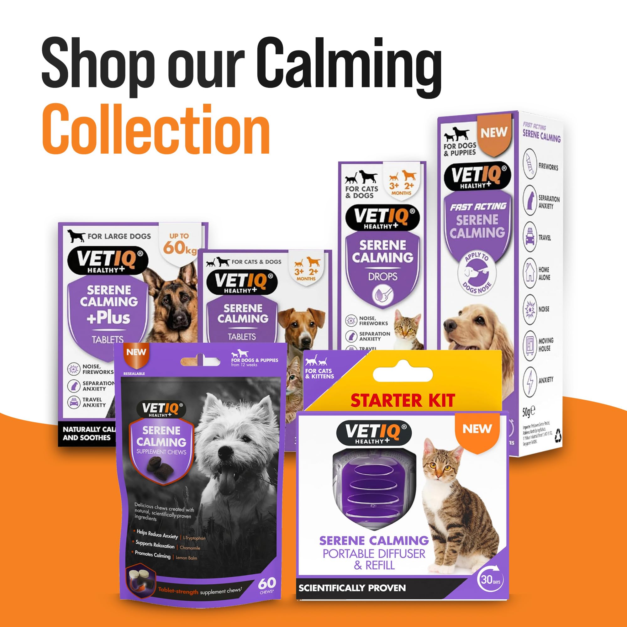 VETIQ Serene Calming Tablets for Cats & Dogs, Helps with Noise, Fireworks, 6