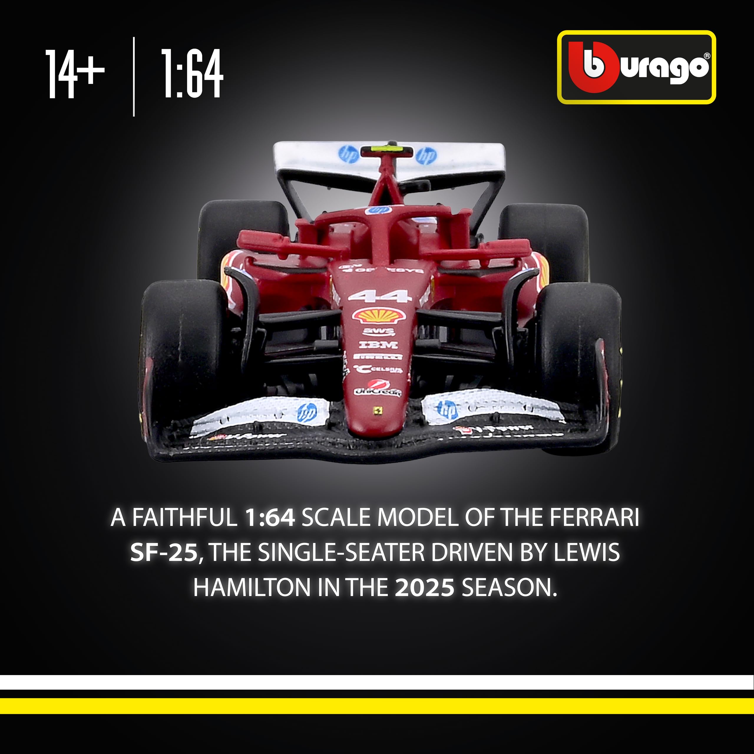 Bburago F1 Ferrari SF-25 #44 Lewis Hamilton 2025 Diecast Car | 1:64 Scale | Metal