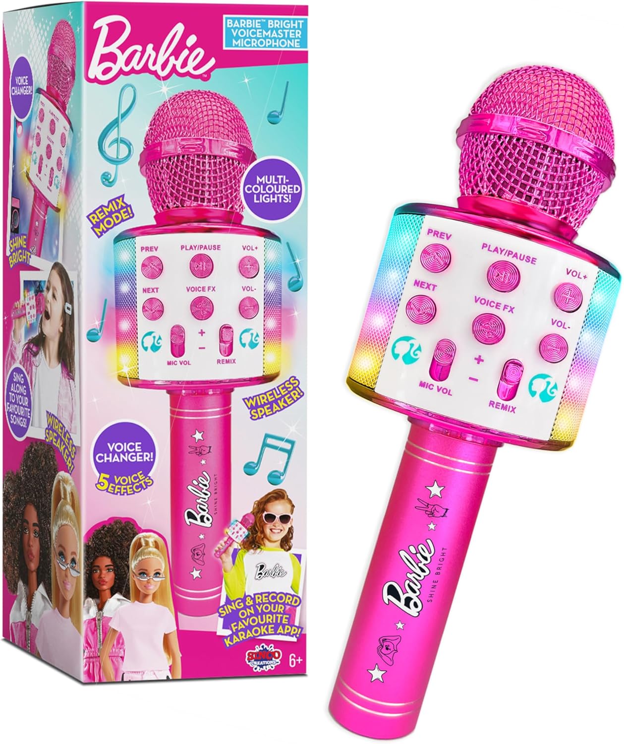 Barbie Bright Voicemaster Microphone - Wireless Karaoke Mic with Voice Changer & Lights 1