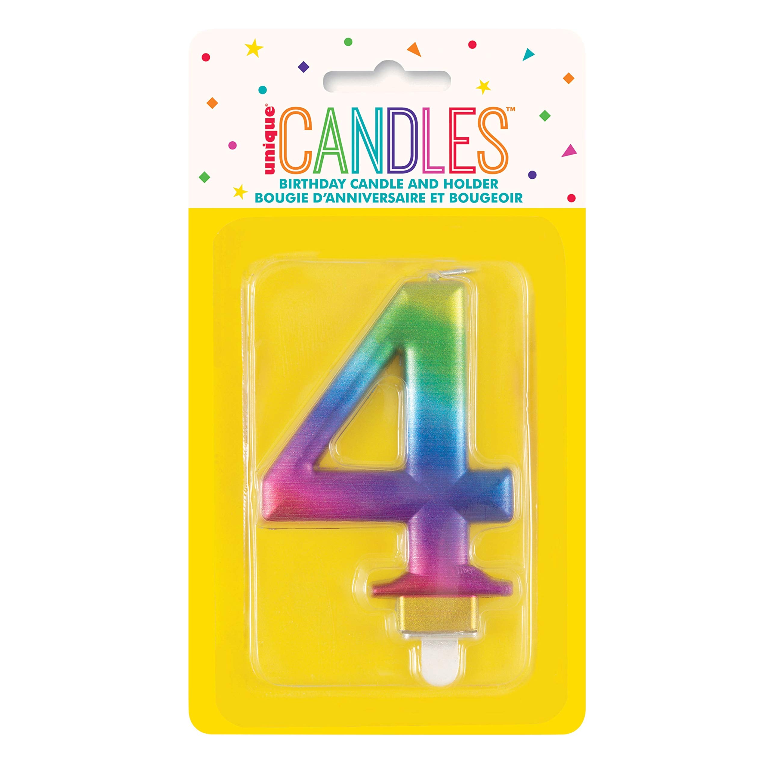 Unique Metallic Rainbow Number 4 Birthday Candle - Vibrant 3D Topper | Wax | Unscented 2