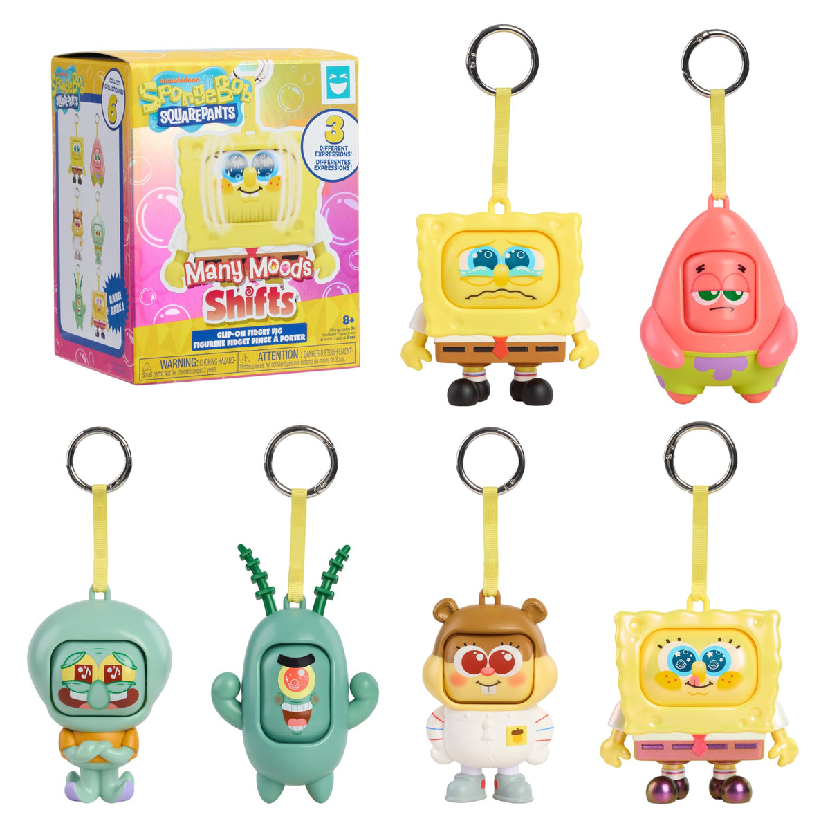 Happy Haul SpongeBob SquarePants Many Moods Shifts Clip-on Fidget Toy - Blind Box, 9 cm, Ages 8+