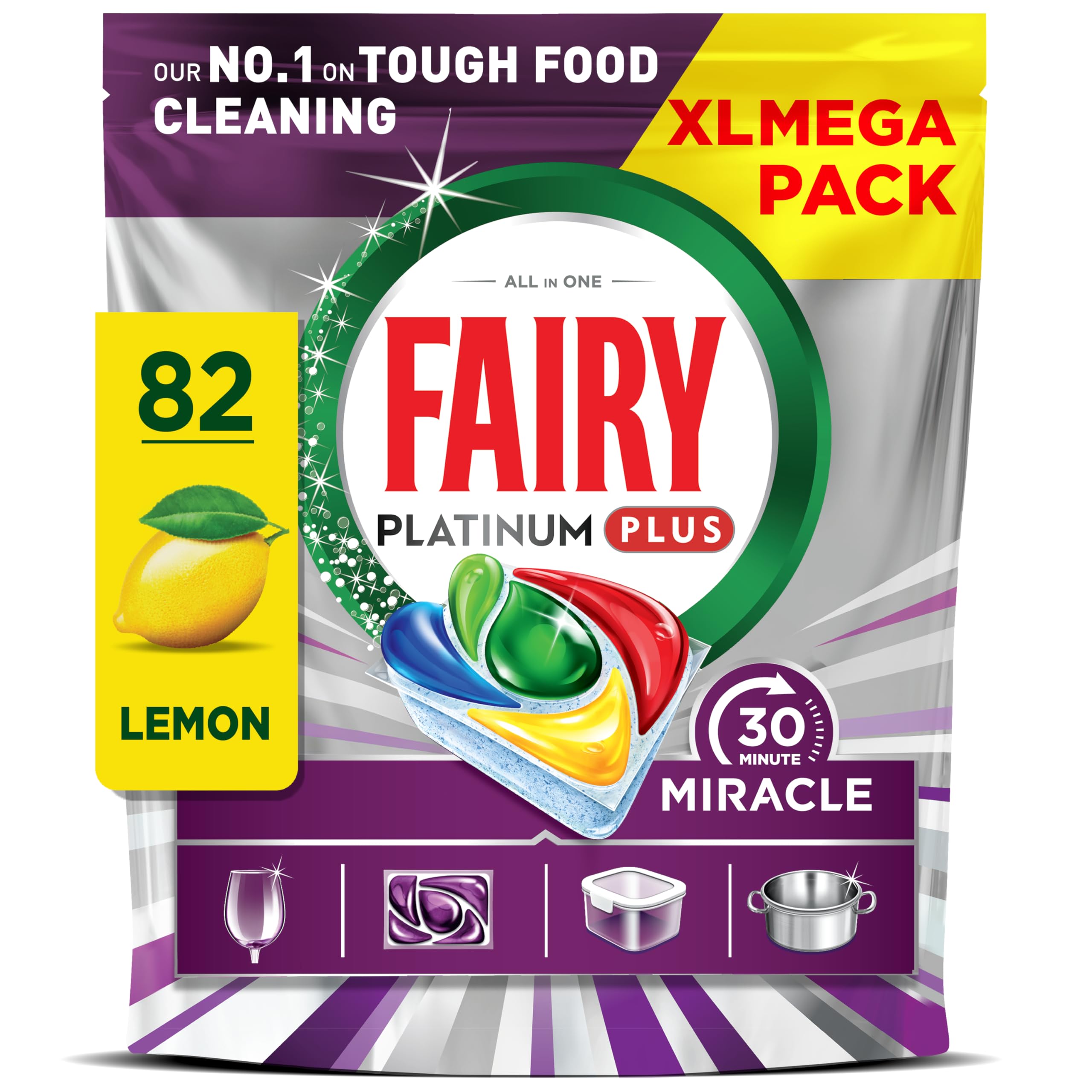 Fairy 30 Minute Miracle Platinum Plus Dishwasher Tablets, 82 Capsules, Fresh Scent