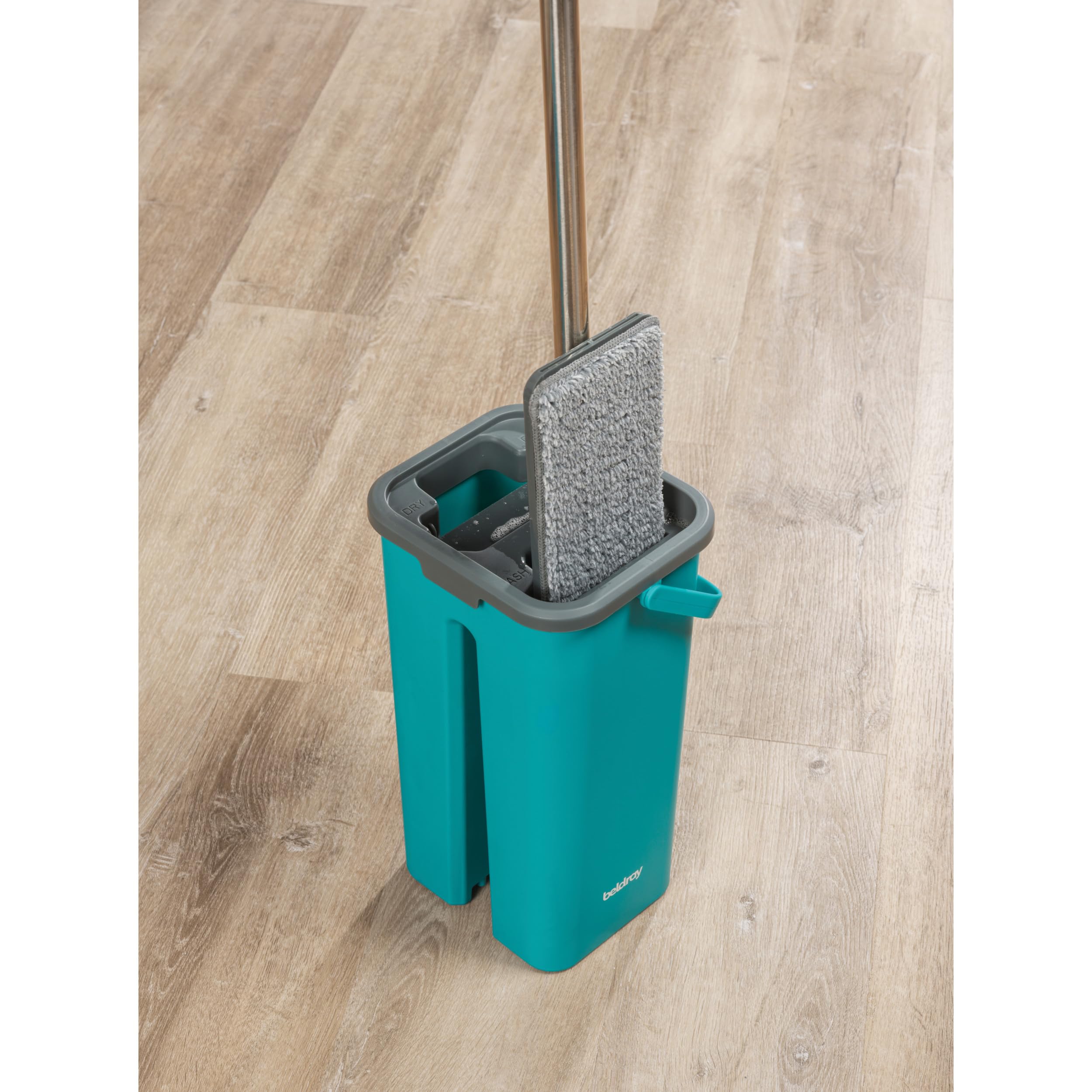 Beldray AntiBac Flat Head Mop & Bucket Set - 5L Capacity | Built-In Wringing | Microfiber Pads 5