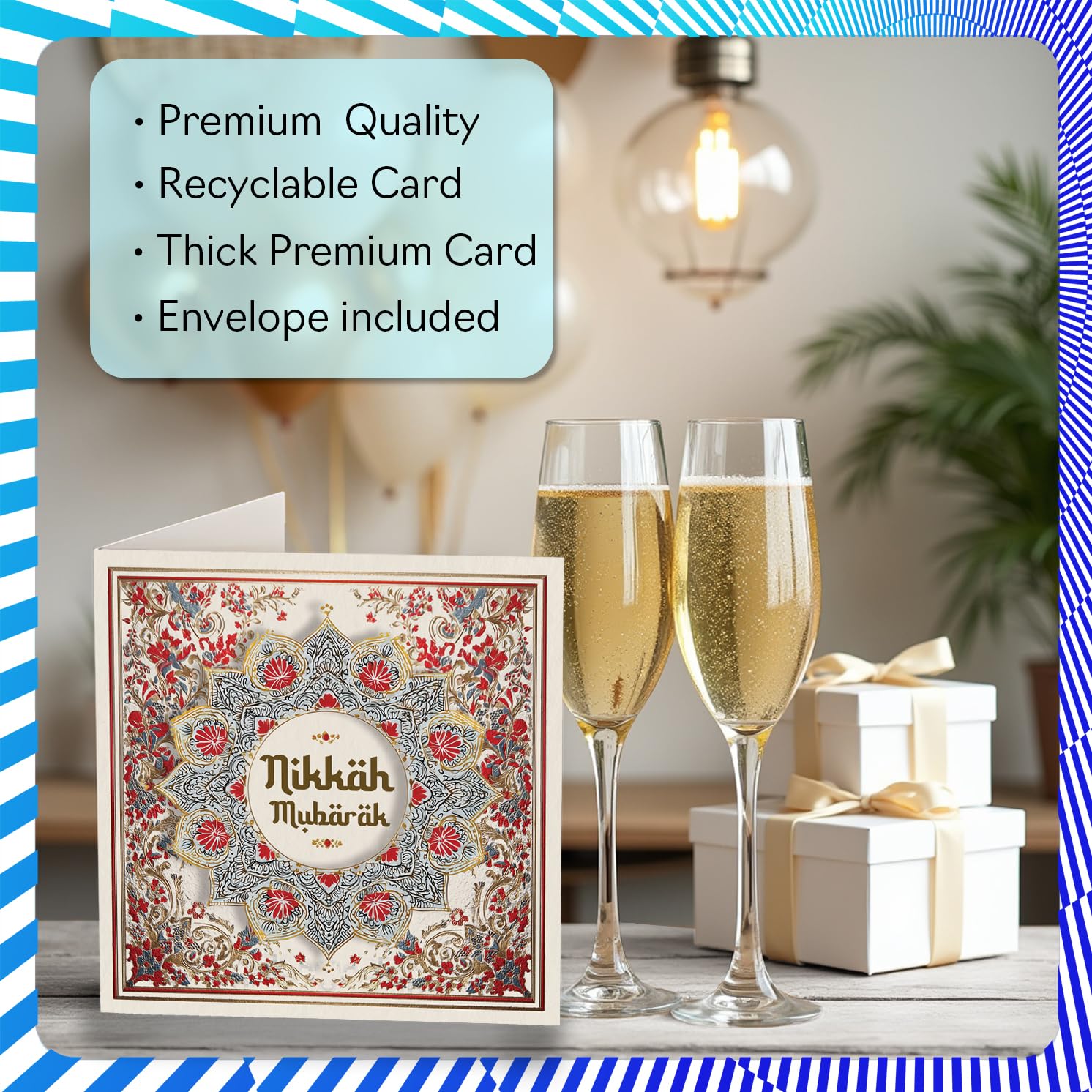 Stuff4 Nikkah Mubarak Wedding Card for Couples | 145mm x 145mm | UK Made 3