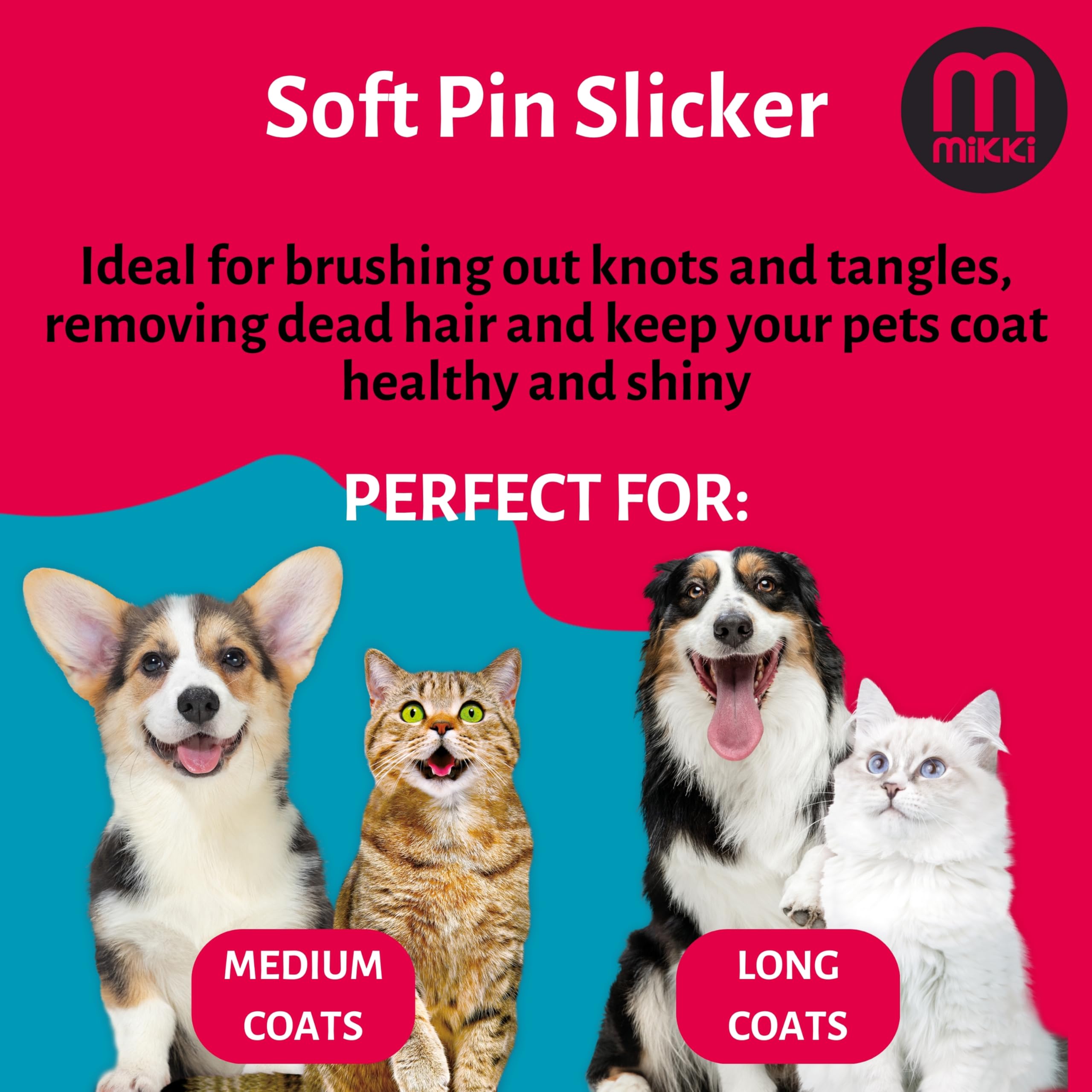 Mikki Soft Pin Slicker Brush - Removes Knots & Dead Hair | Ergonomic Handle | Small Size 4