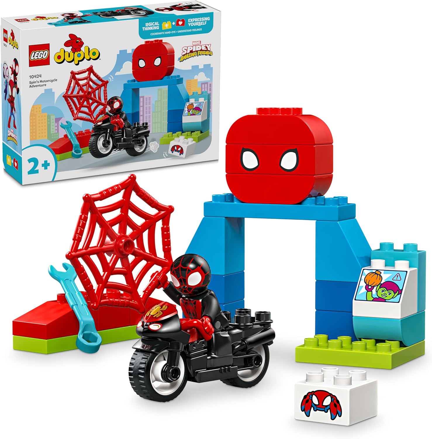 LEGO DUPLO Marvel Spin’s Motorcycle Adventure - Building Set for Toddlers 2+ 1