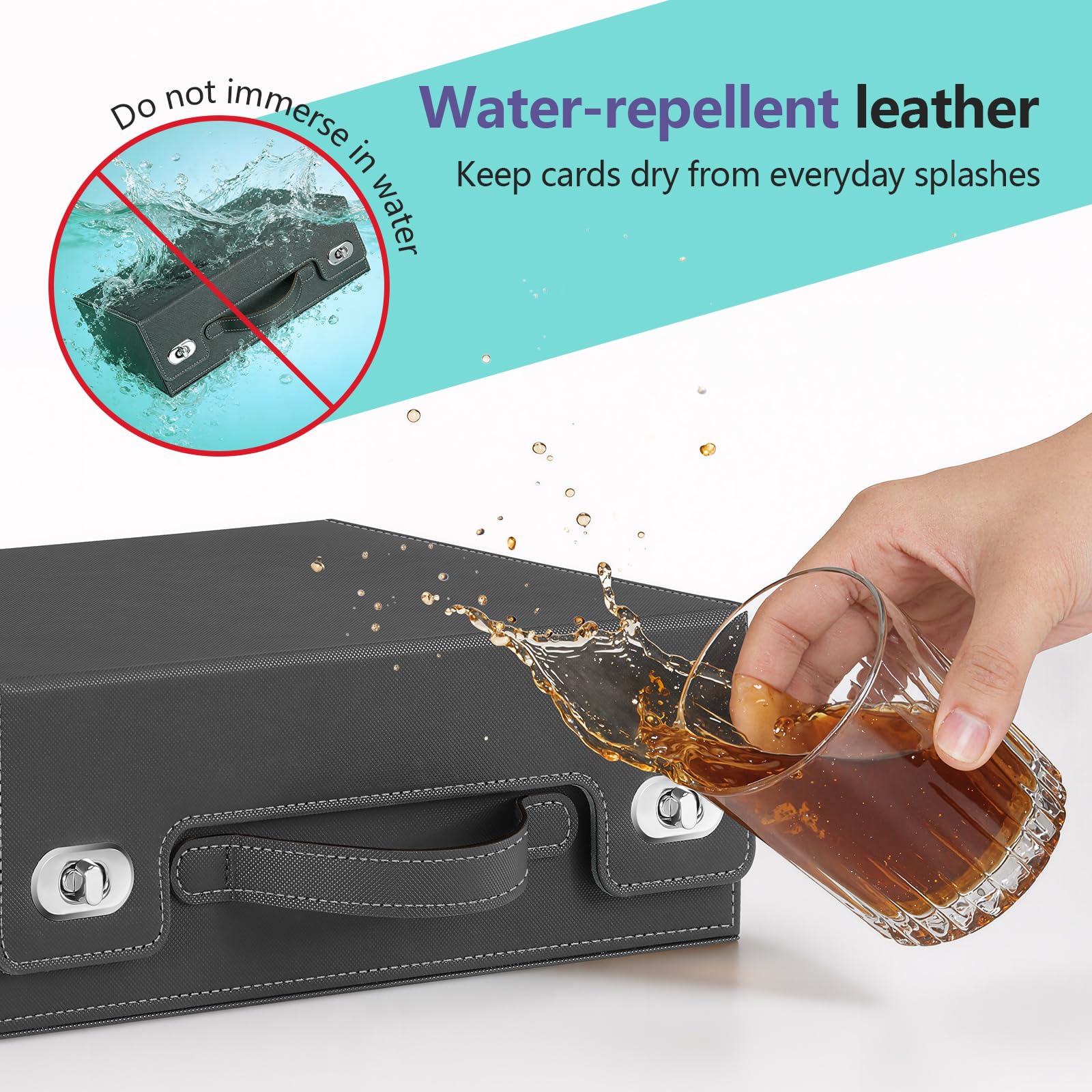 Euqvunn Deck Box with Handle & Twist Lock | Holds up to 2100 Single-Sleeved Cards | PU Leather 5