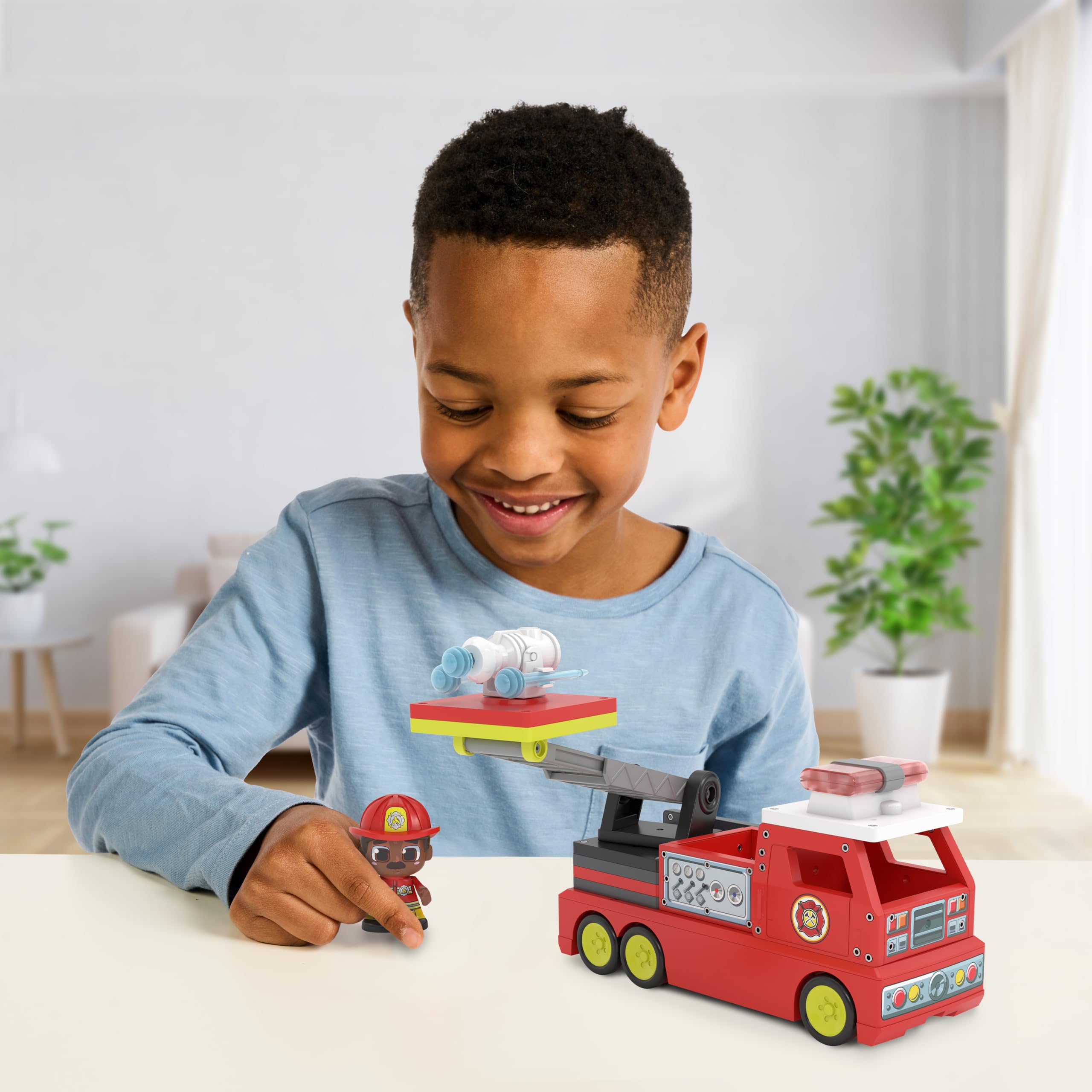 Tile Town Firetruck Magnetic Tiles Building Vehicle Playset with Lights & Sounds - 18-Piece STEM Set for Ages 3+ 7