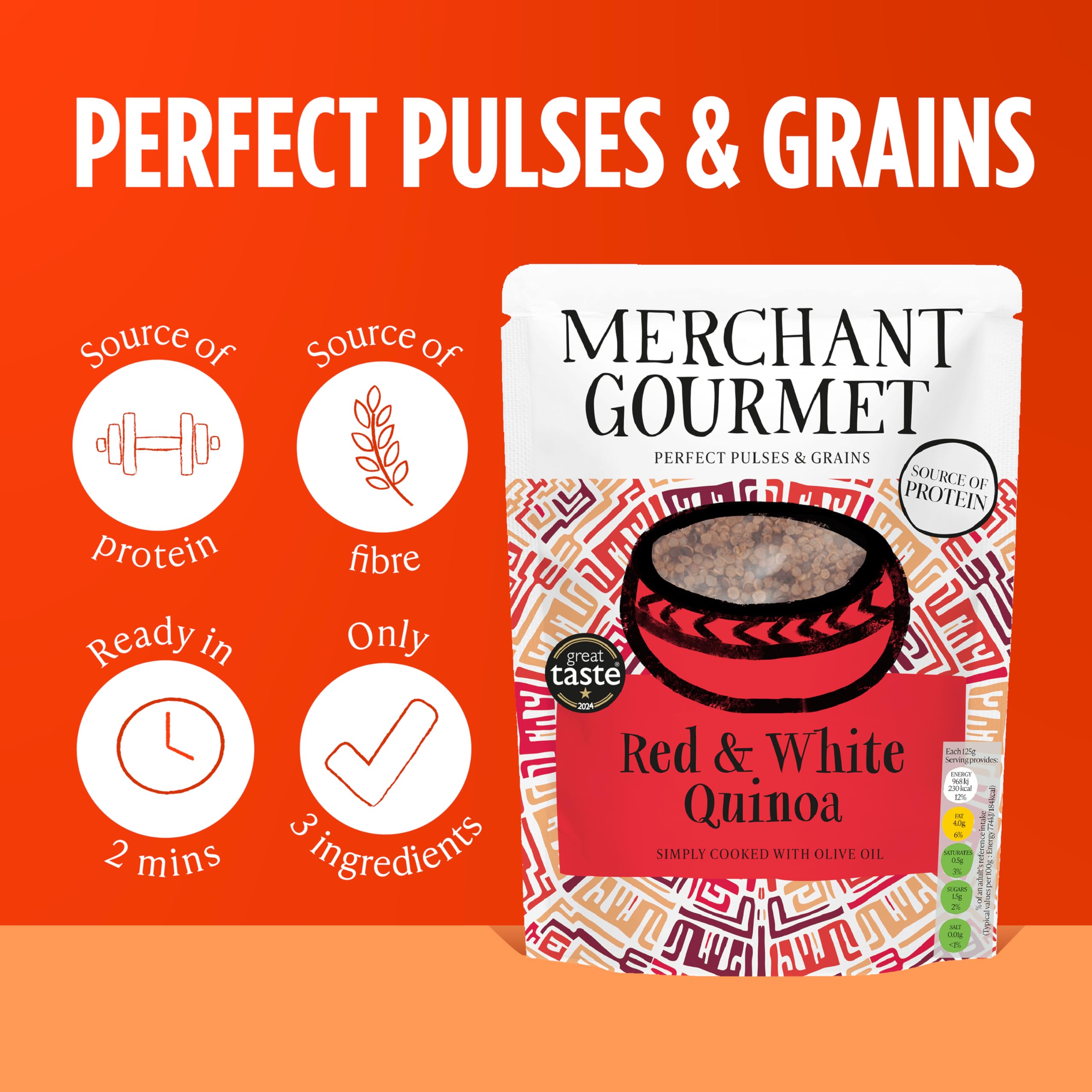Merchant Gourmet Cooked Red & White Quinoa - Source of Protein & Fiber | 6 x 250g Pouches | Ready to Eat 3