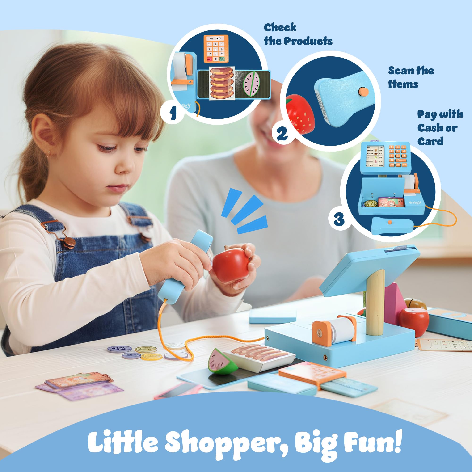 Bluey Cash Register - 32-Piece Pretend Play Checkout Toy with Sounds & Scanner 3